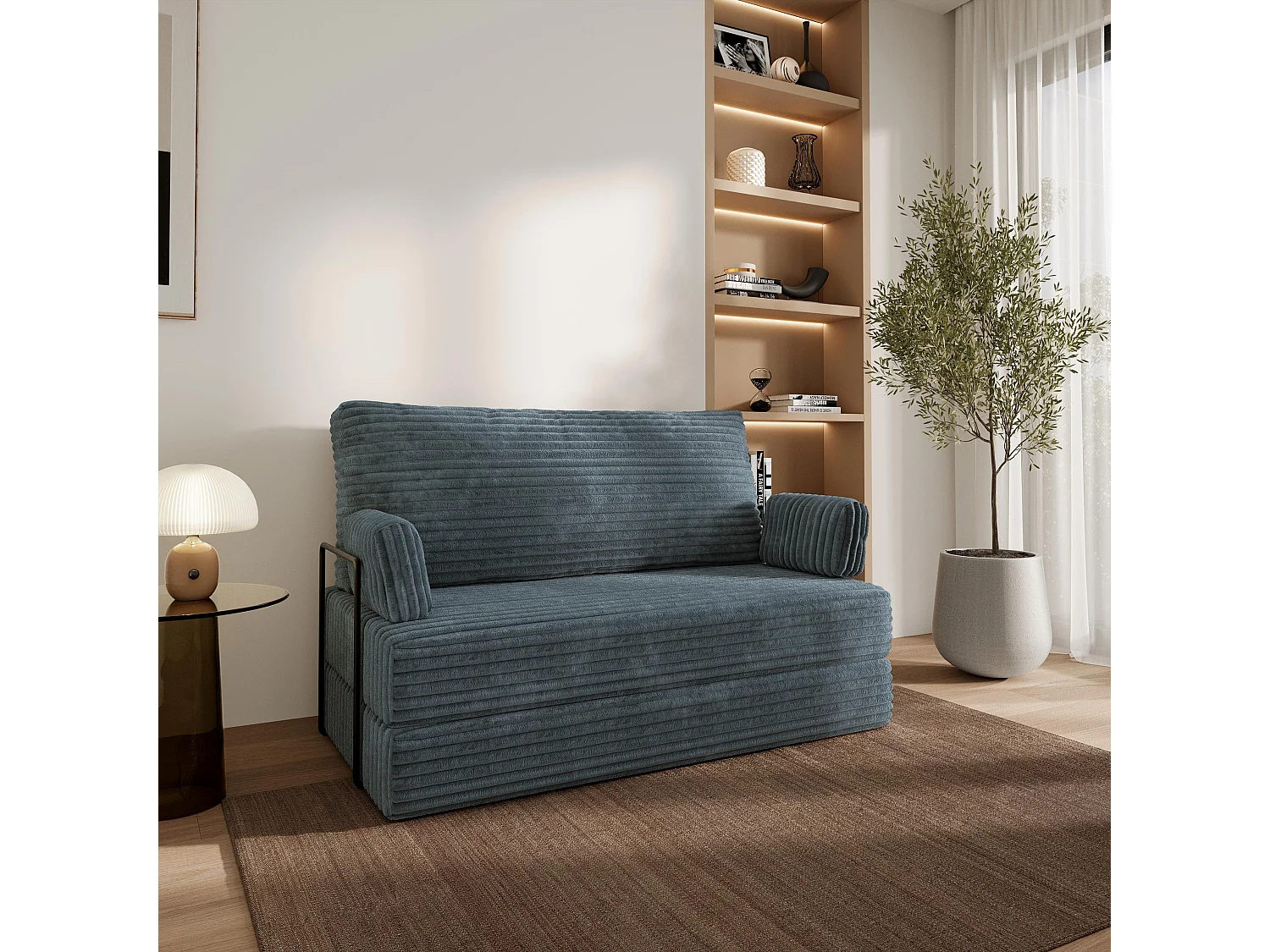 Canapé compressé LADIA avec cadre métallique, Velours côtelé TILIA, Gris