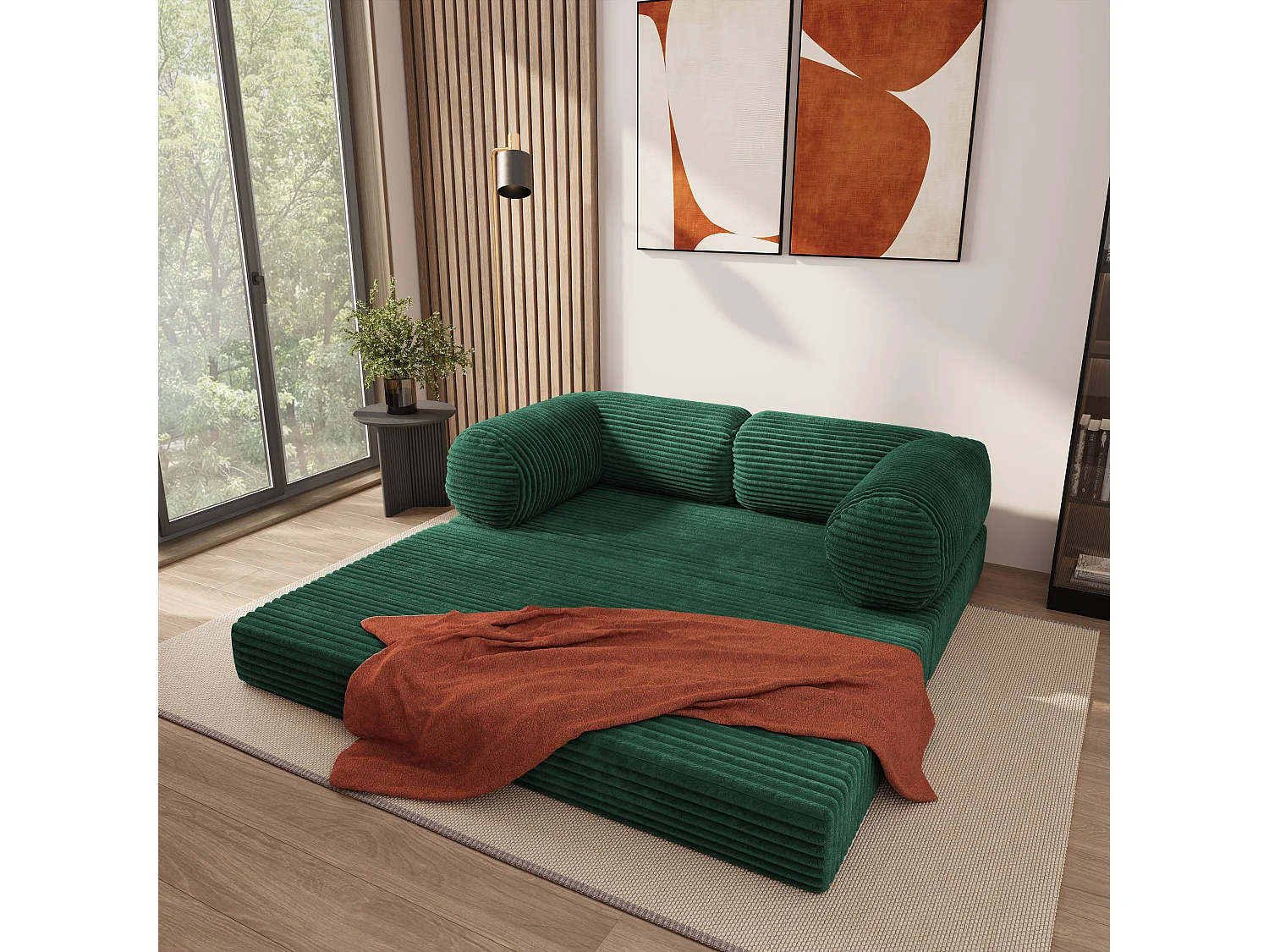 Canapé compressé ALVIO sans cadre métallique, Velours côtelé TILIA, Vert bouteille