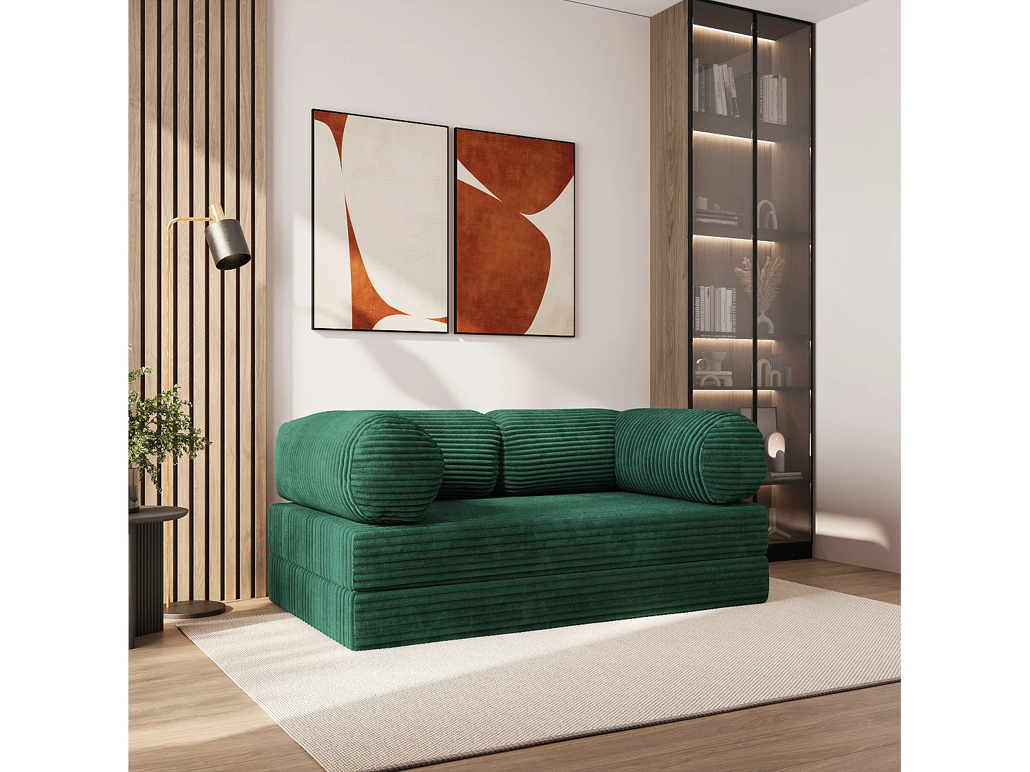 Canapé compressé ALVIO sans cadre métallique, Velours côtelé TILIA, Vert bouteille