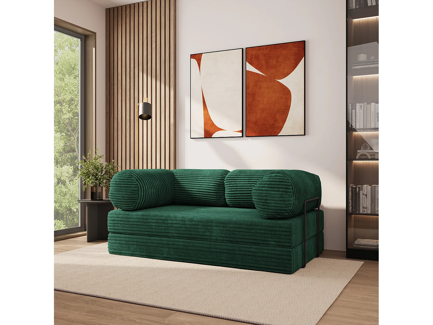 Canapé compressé ALVIO avec cadre métallique, Velours côtelé TILIA, Vert bouteille