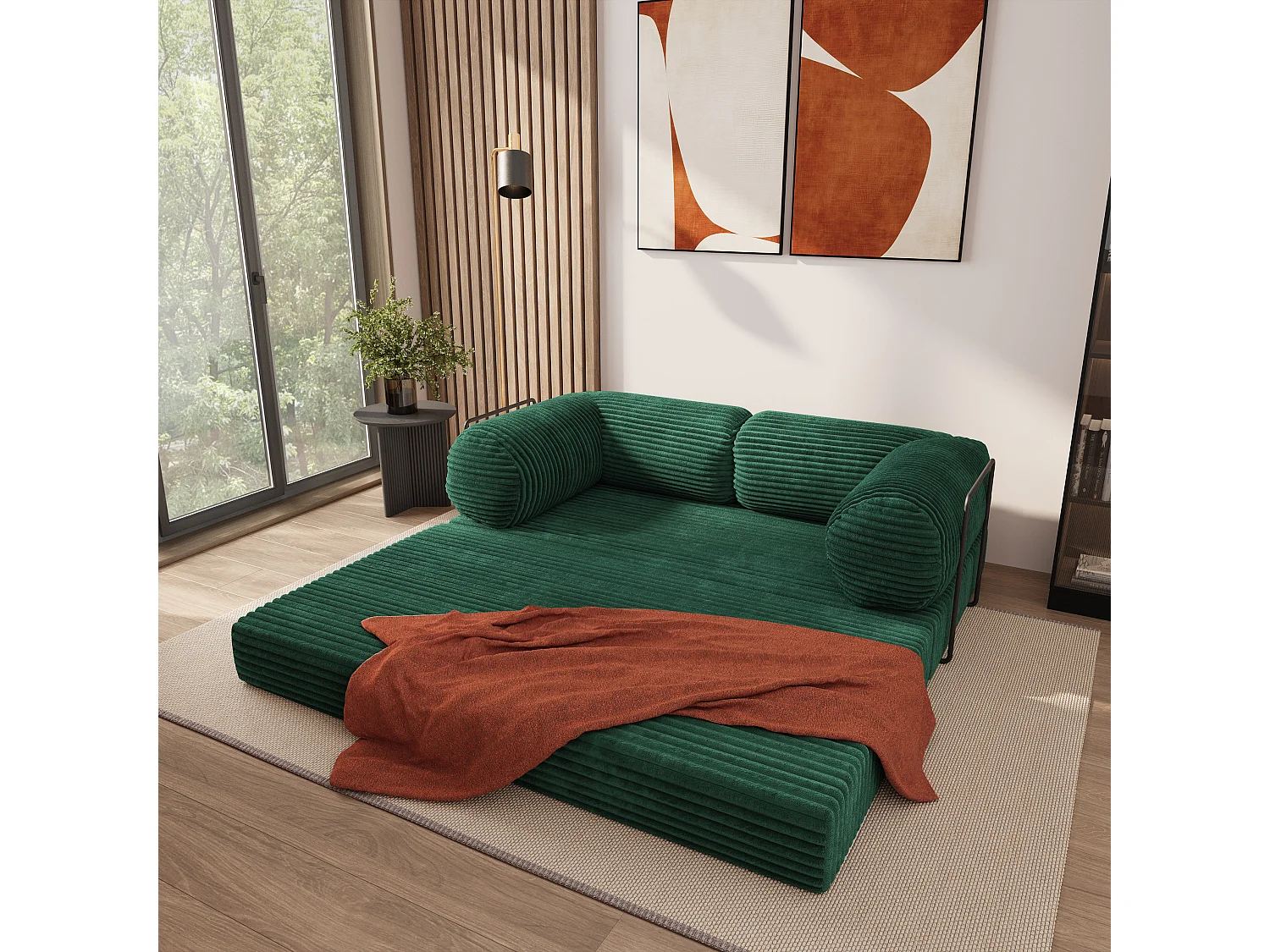 Canapé compressé ALVIO avec cadre métallique, Velours côtelé TILIA, Vert bouteille