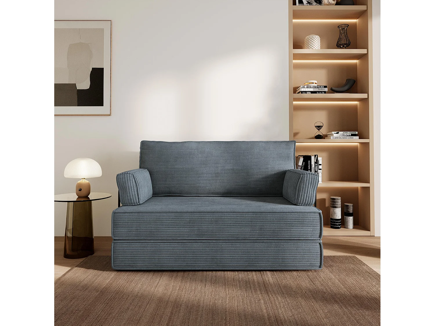Canapé compressé LADIA avec cadre métallique, Velours côtelé POSO, Gris