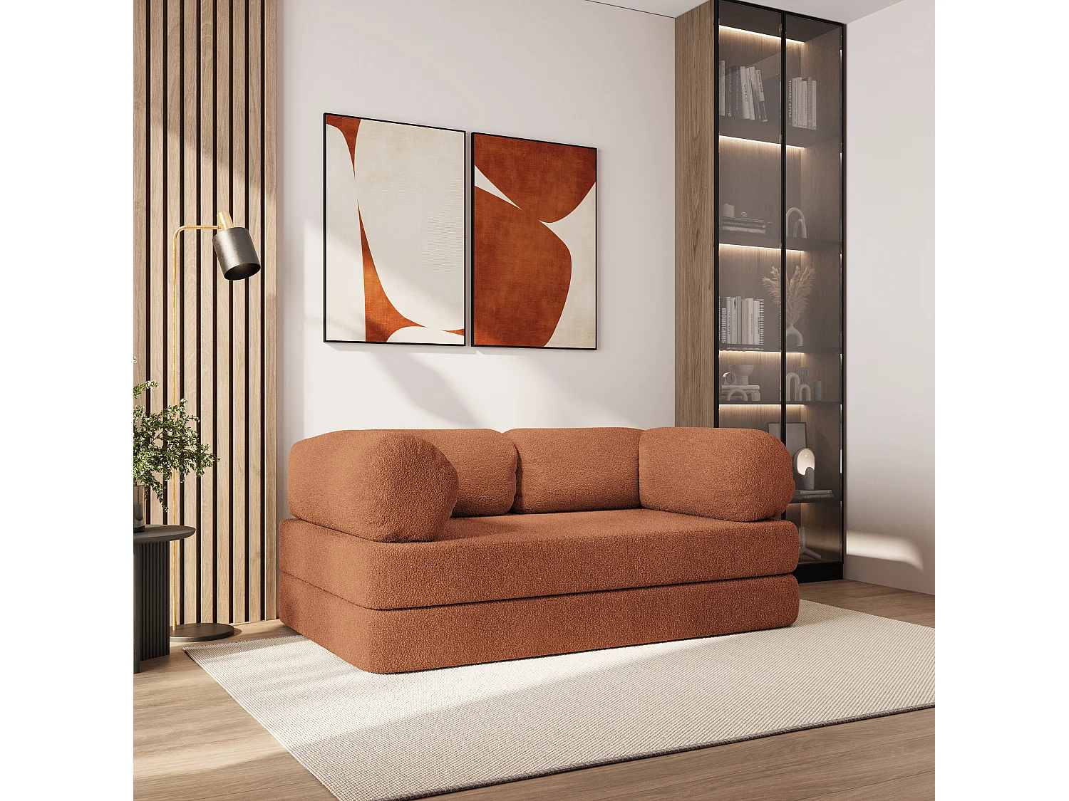 Canapé compressé EIREN sans cadre métallique, Tissu bouclé, Cuivré