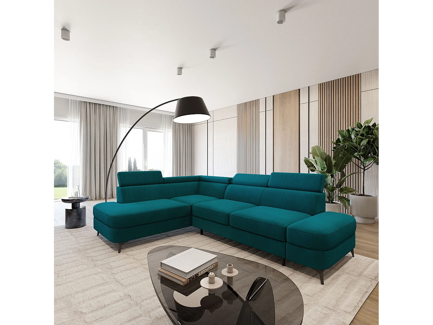 Hoekbank AVISE, met slaapfunctie, Veloursstof Blauw