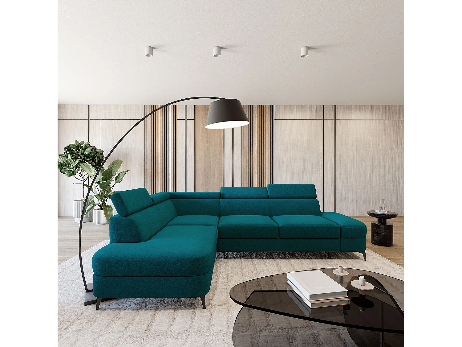 Hoekbank AVISE, met slaapfunctie, Veloursstof Blauw