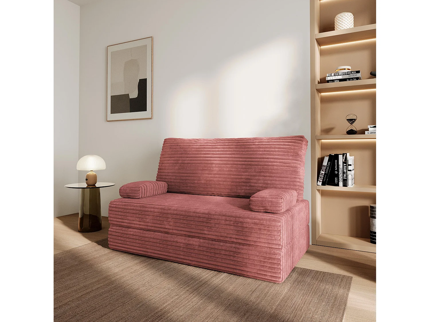 Canapé compressé LADIA sans cadre métallique, Velours côtelé TILIA, Rose poudré