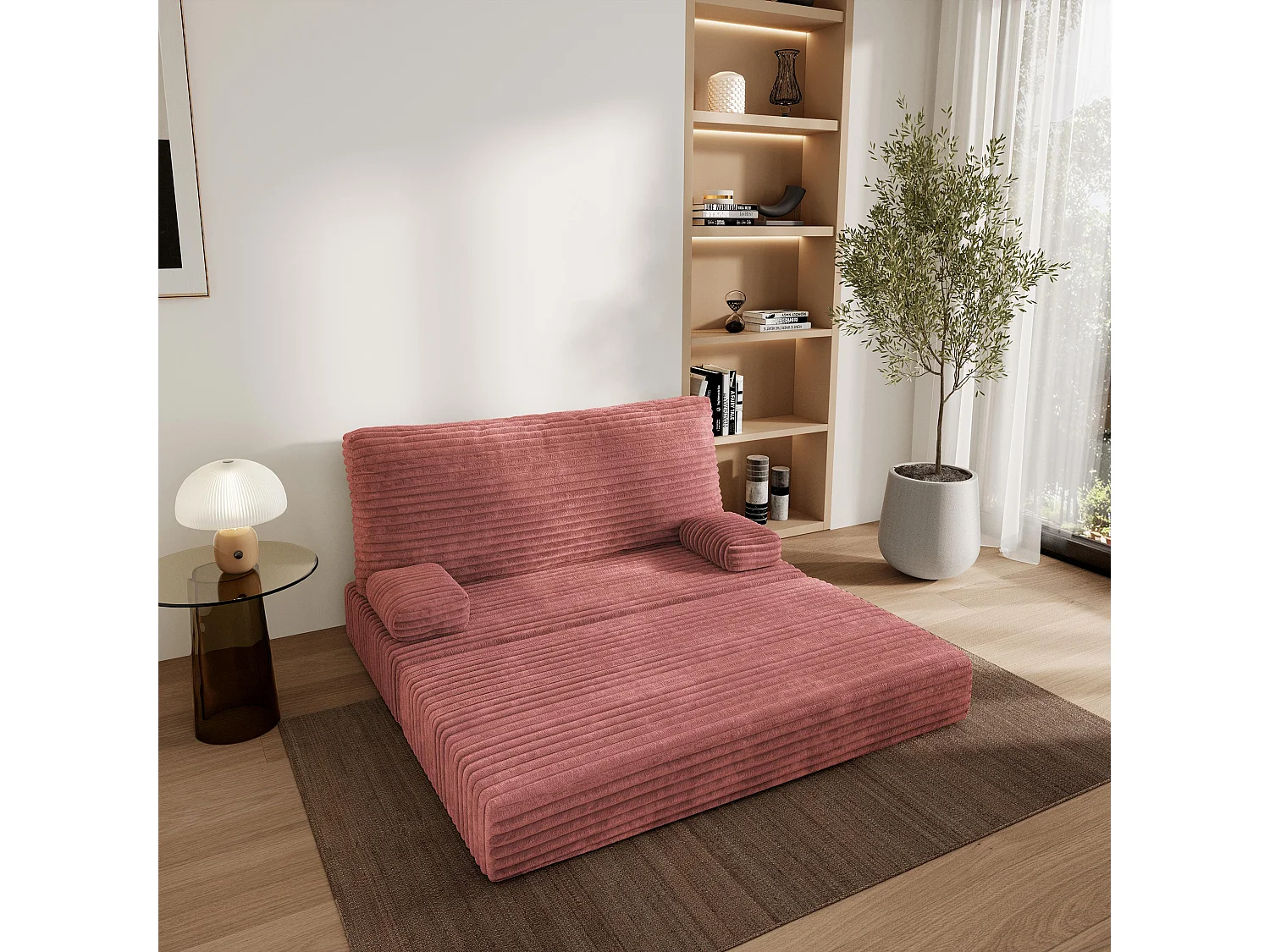 Canapé compressé LADIA sans cadre métallique, Velours côtelé TILIA, Rose poudré