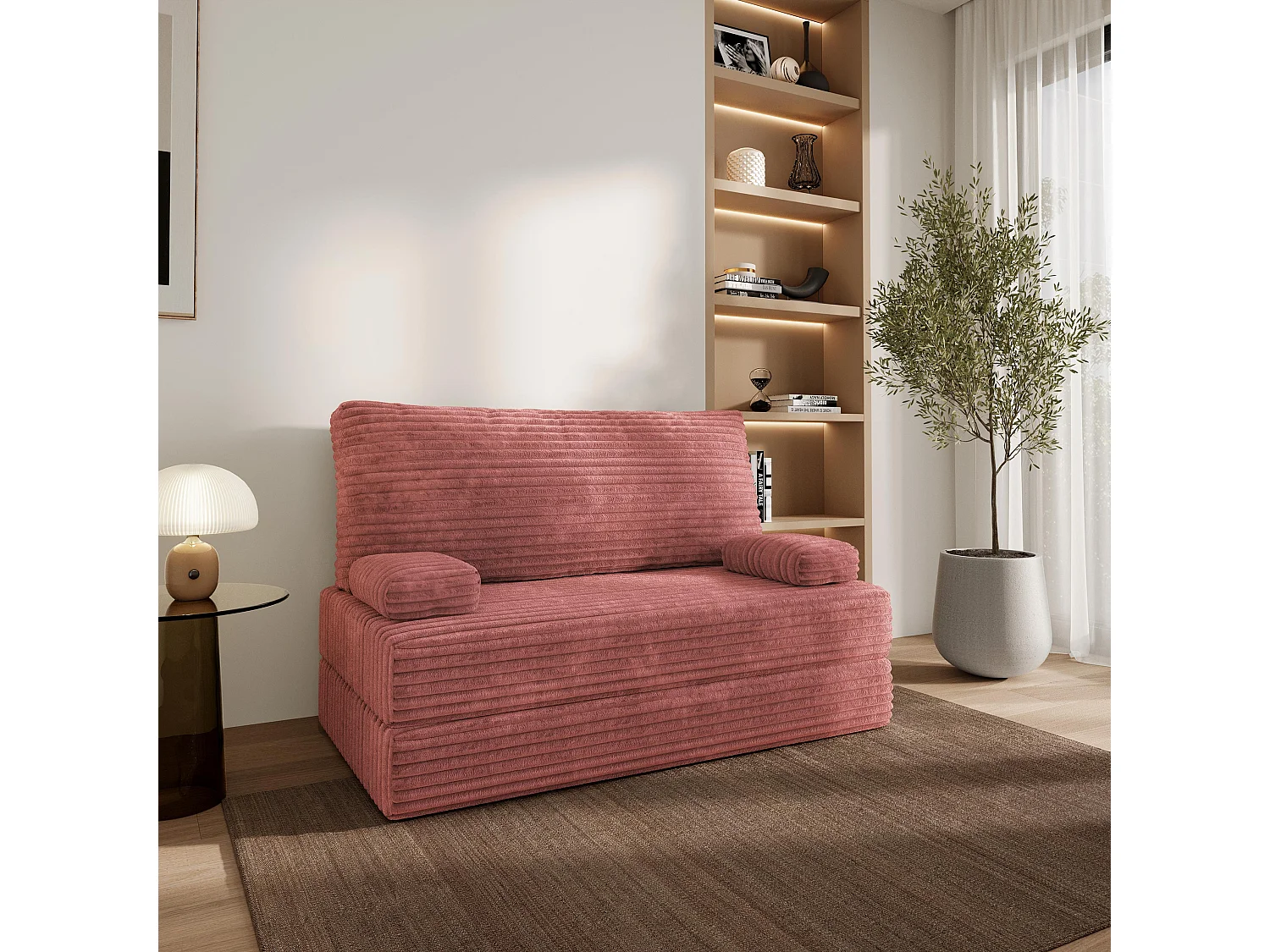 Canapé compressé LADIA sans cadre métallique, Velours côtelé TILIA, Rose poudré