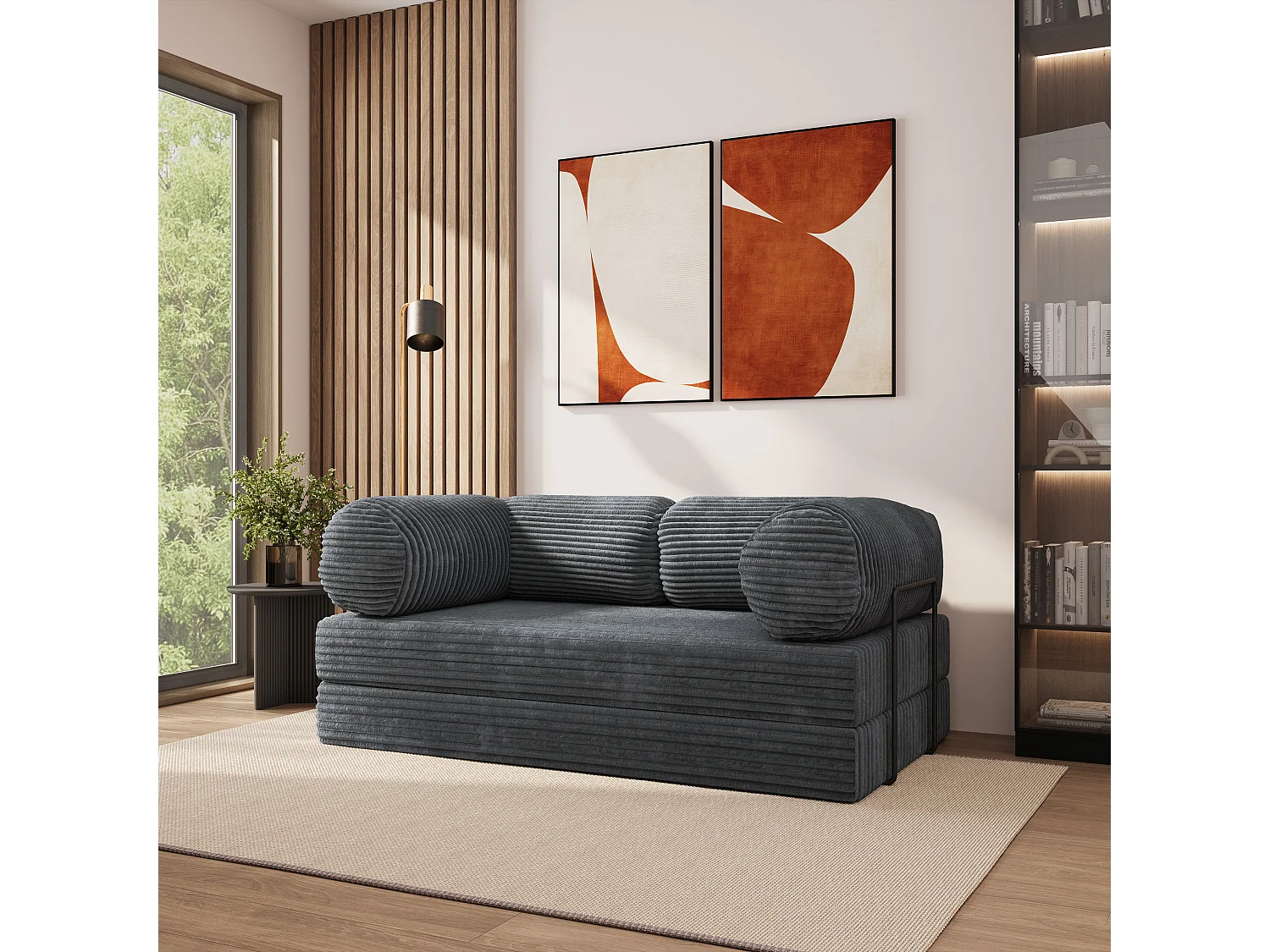 Canapé compressé ALVIO avec cadre métallique, Velours côtelé TILIA, Anthracite