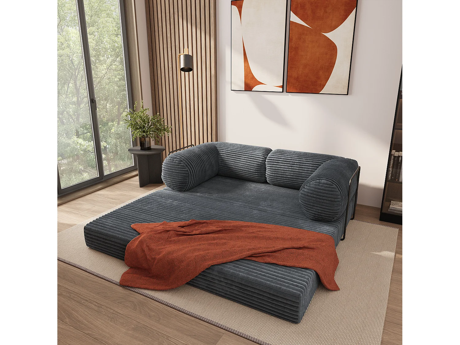 Canapé compressé ALVIO avec cadre métallique, Velours côtelé TILIA, Anthracite