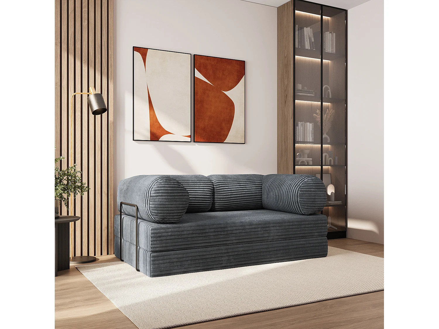 Canapé compressé ALVIO avec cadre métallique, Velours côtelé TILIA, Anthracite