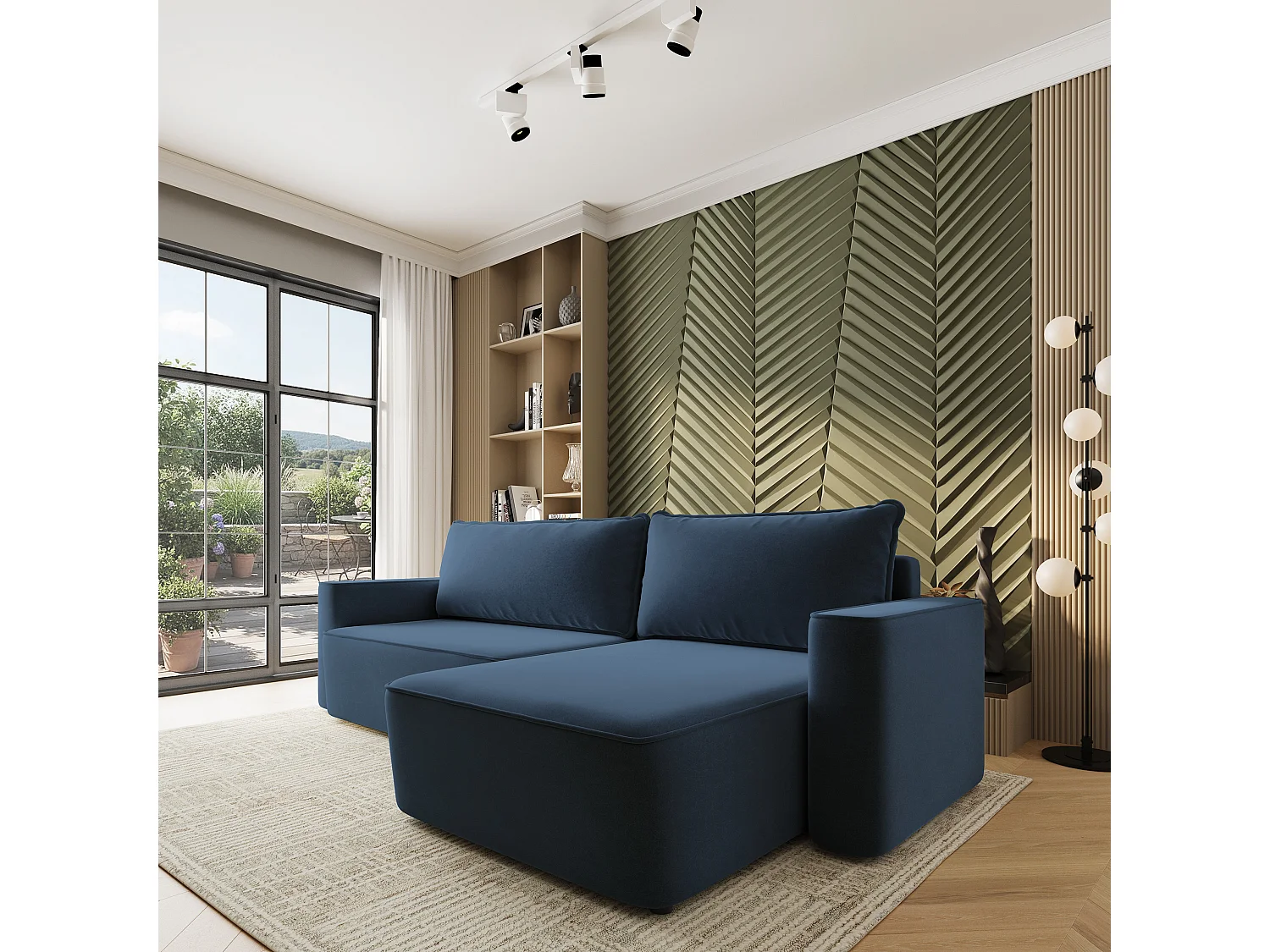 Hoekbank BELARO, met slaapfunctie, Fluweelstof Blauw