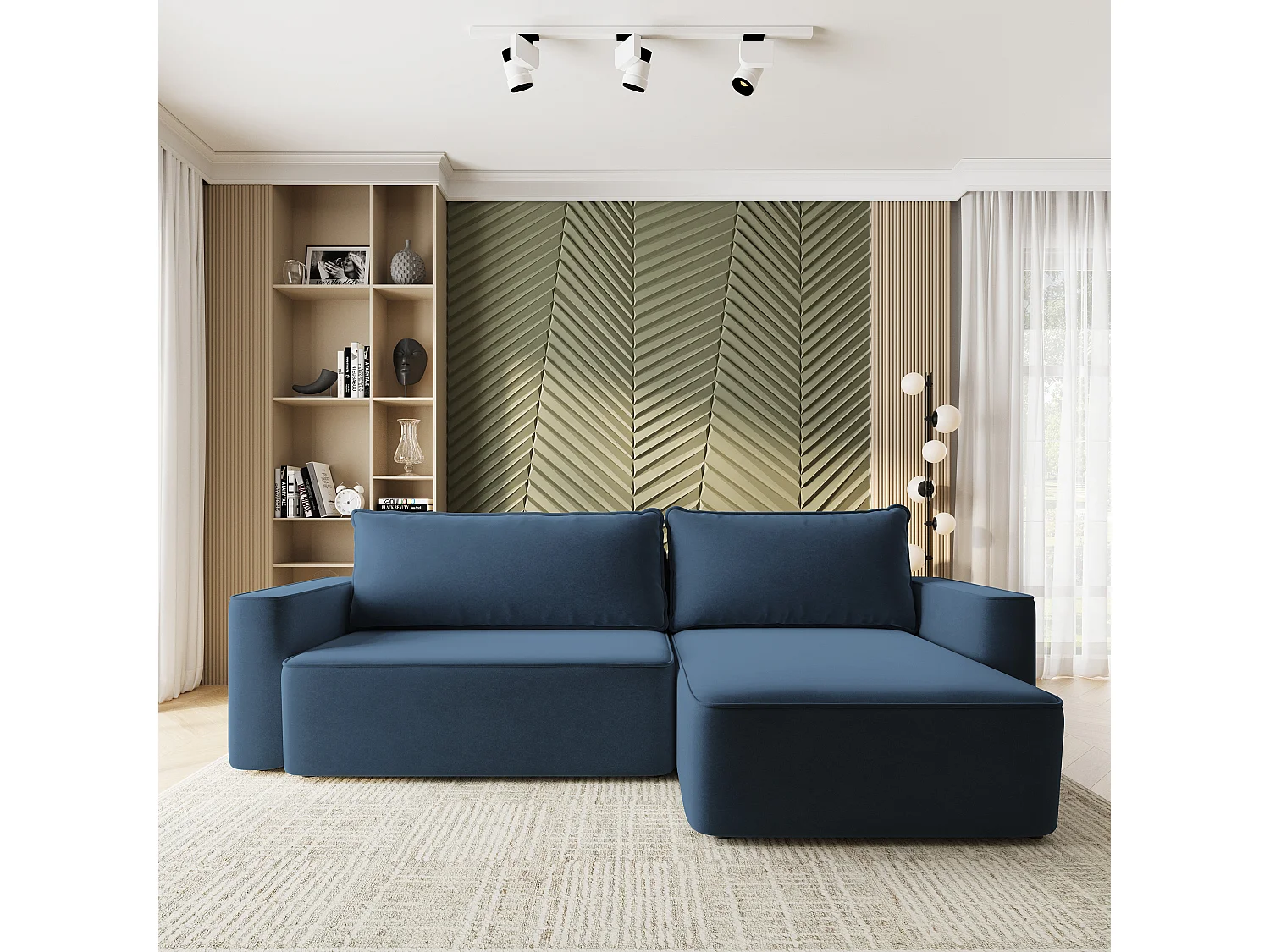 Hoekbank BELARO, met slaapfunctie, Fluweelstof Blauw