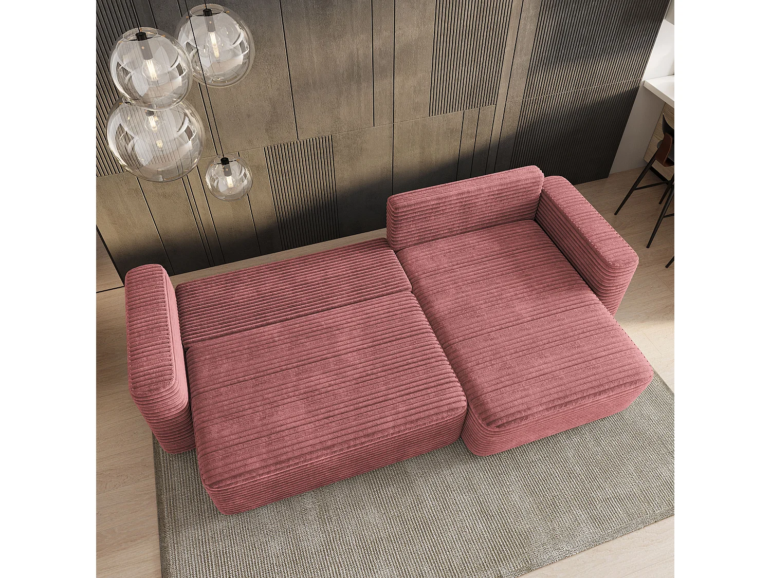 Hoekbank TELIN, met slaapfunctie, Cordstof Roze