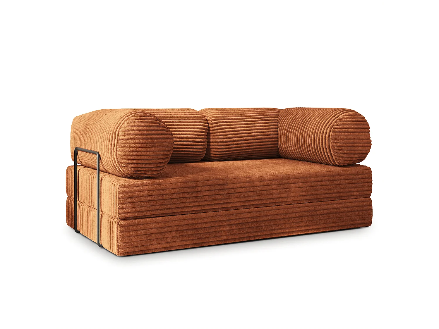 Canapé compressé ALVIO avec cadre métallique, Velours côtelé TILIA, Marron