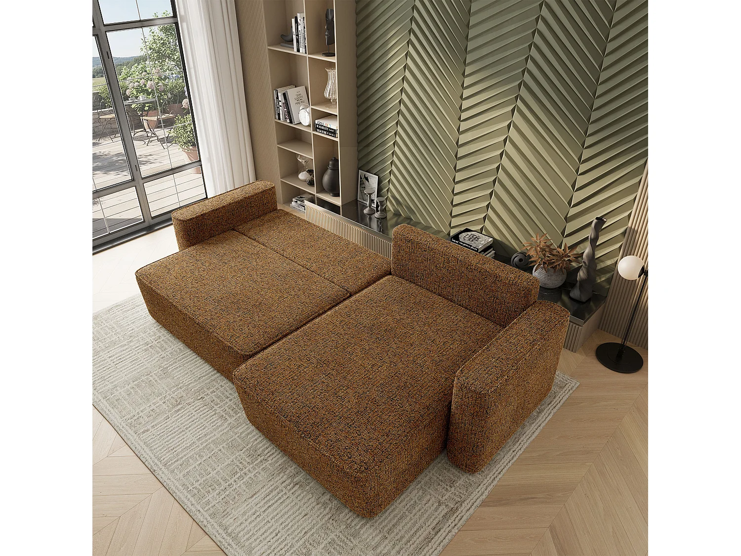 Hoekbank BELARO, met slaapfunctie, Chenille Bruin