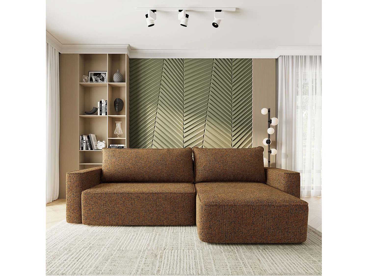 Hoekbank BELARO, met slaapfunctie, Chenille Bruin