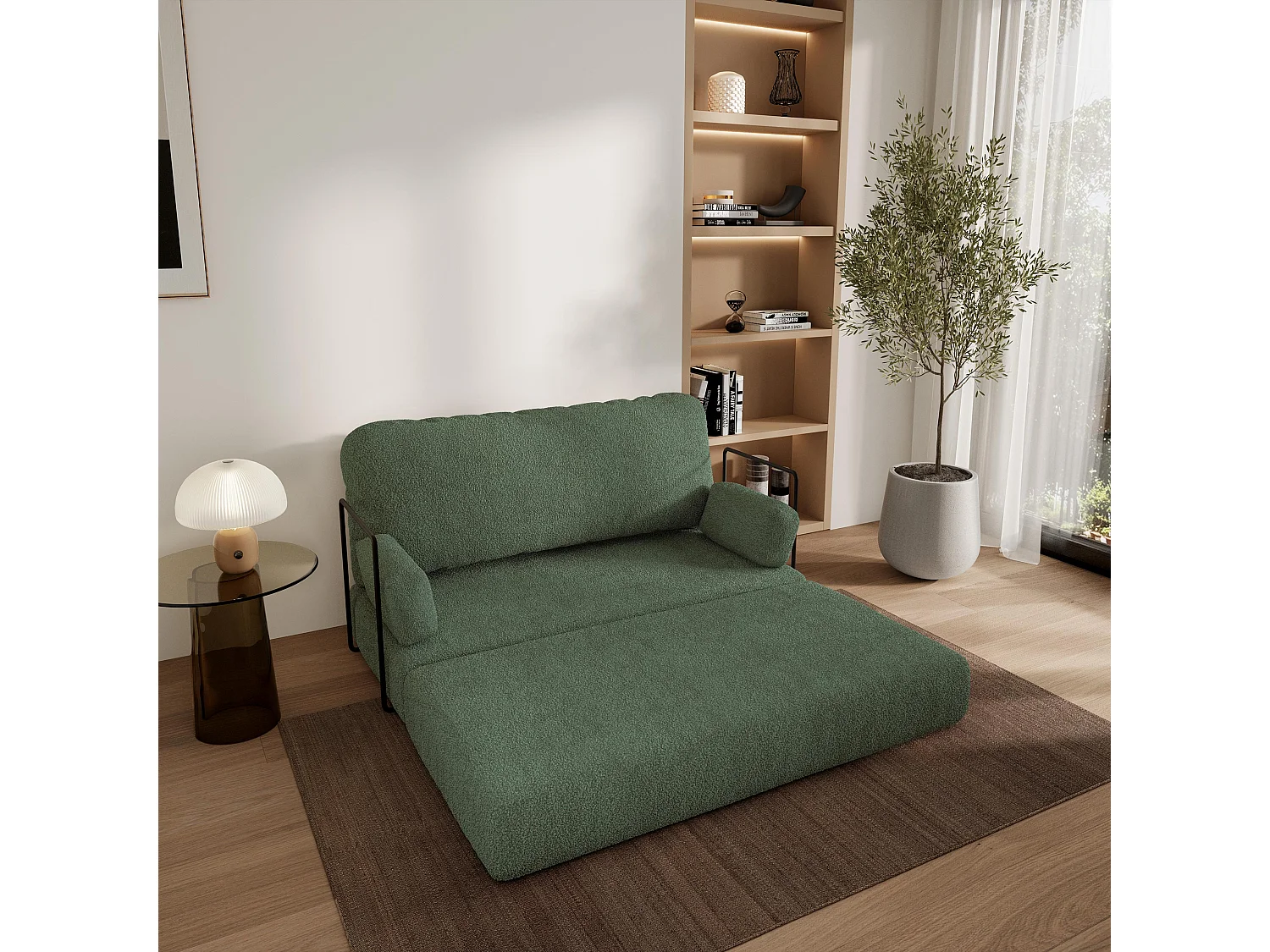 Canapé compressé KESTE avec cadre métallique, Tissu bouclé, Vert