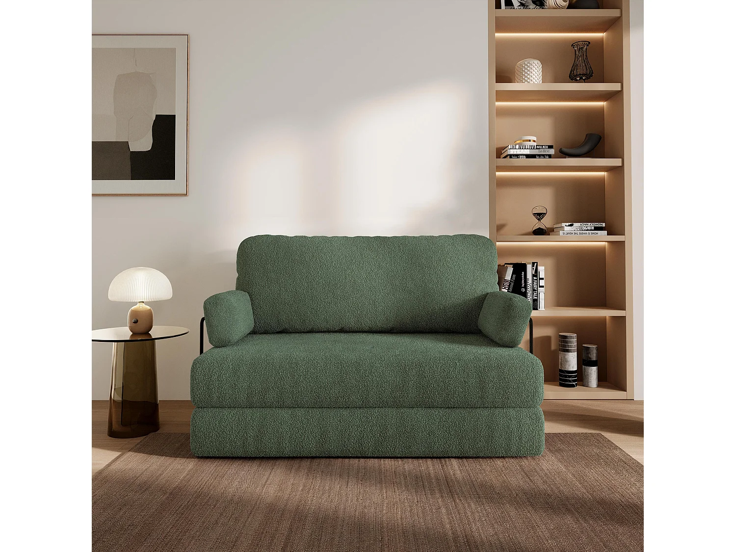 Canapé compressé KESTE avec cadre métallique, Tissu bouclé, Vert