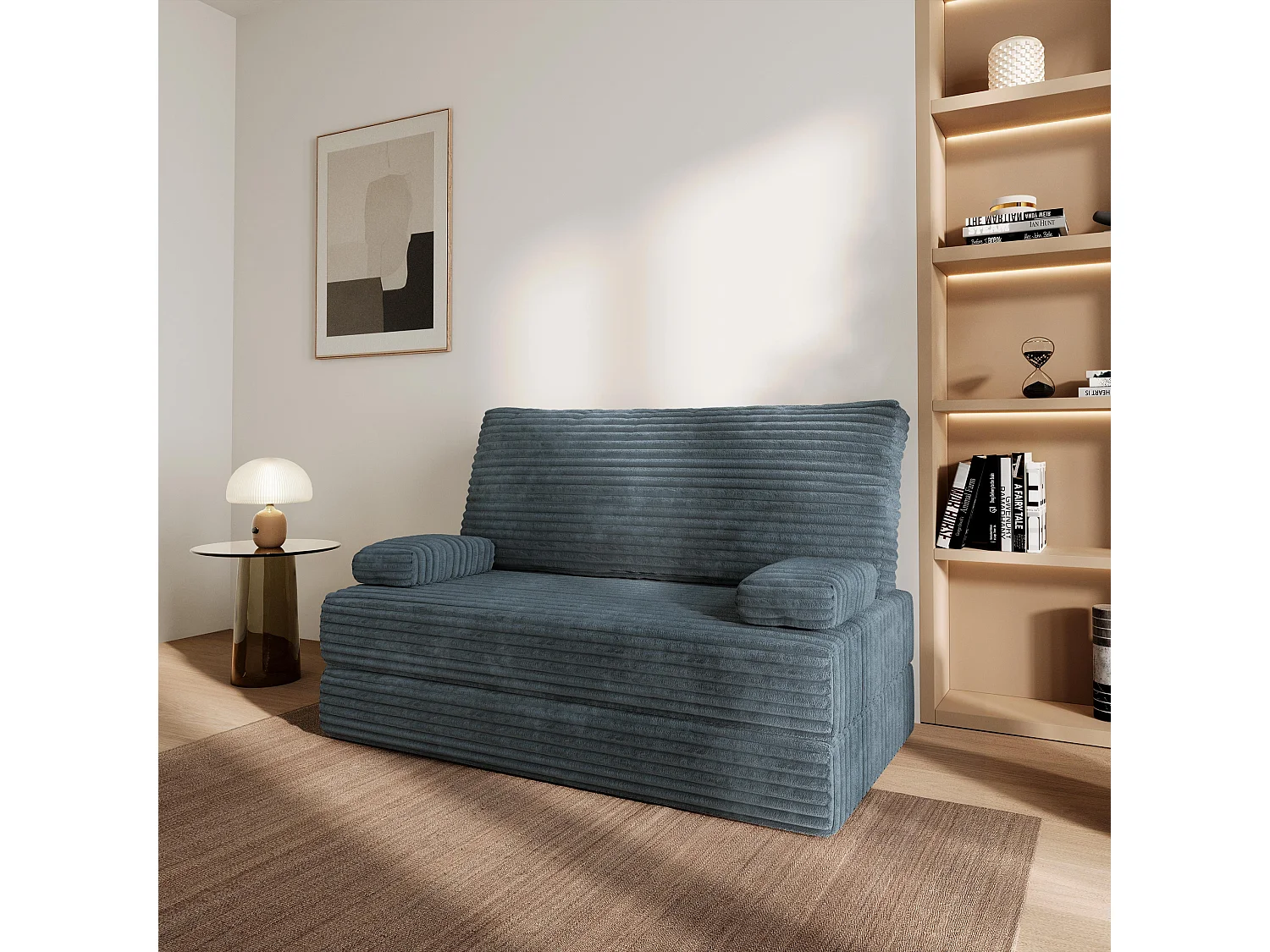 Canapé compressé LADIA sans cadre métallique, Velours côtelé TILIA, Gris