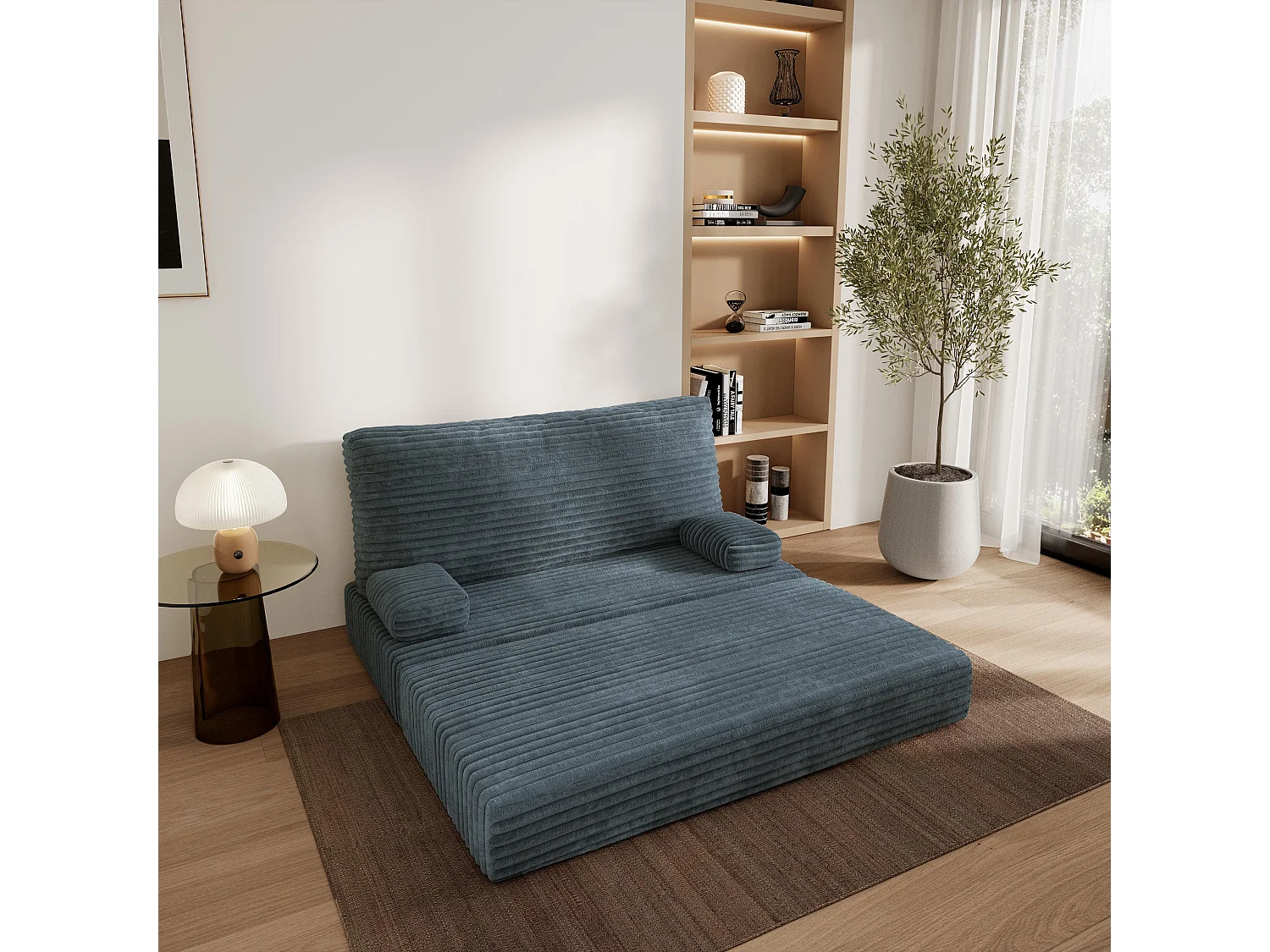 Canapé compressé LADIA sans cadre métallique, Velours côtelé TILIA, Gris