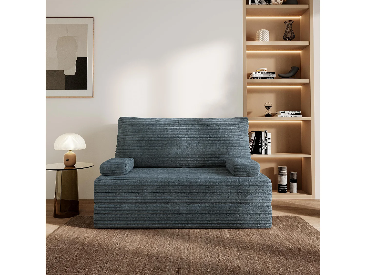 Canapé compressé LADIA sans cadre métallique, Velours côtelé TILIA, Gris