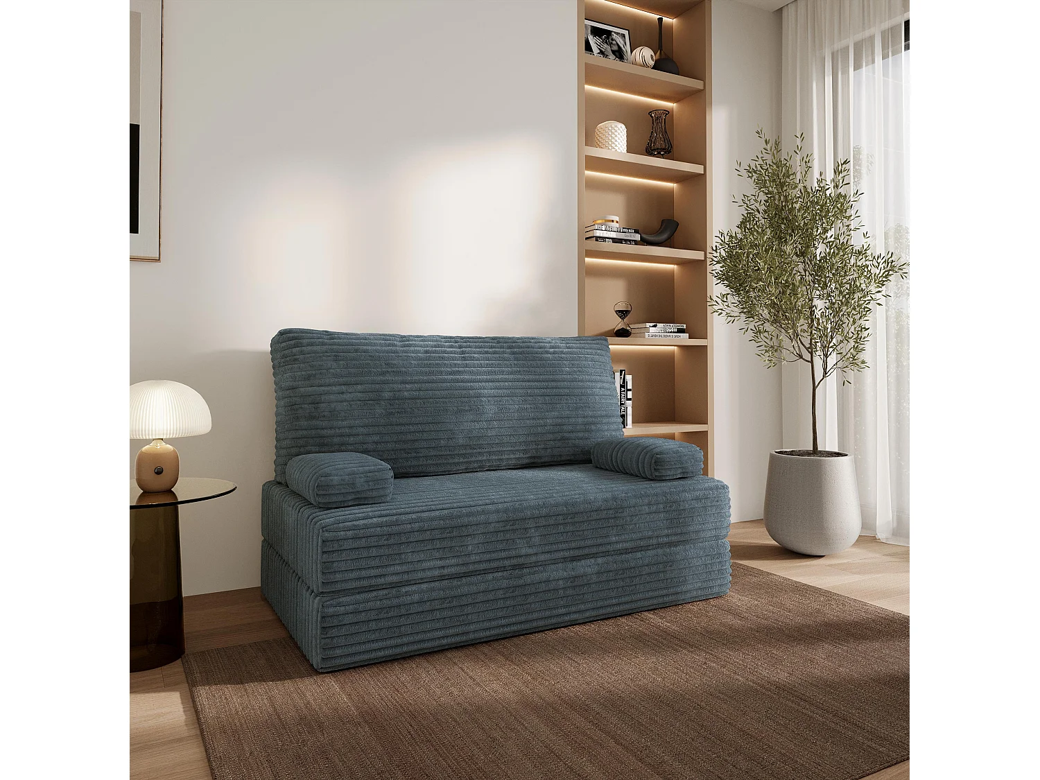 Canapé compressé LADIA sans cadre métallique, Velours côtelé TILIA, Gris