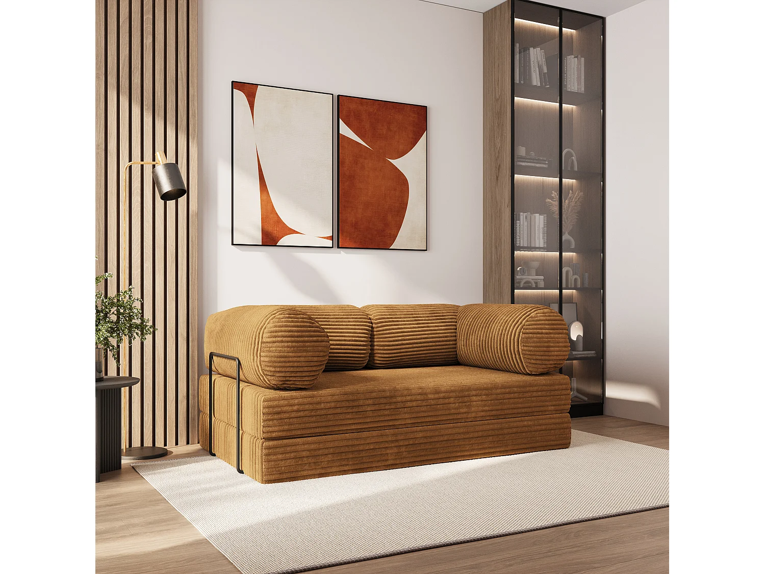 Canapé compressé ALVIO avec cadre métallique, Velours côtelé TILIA, Cuivré