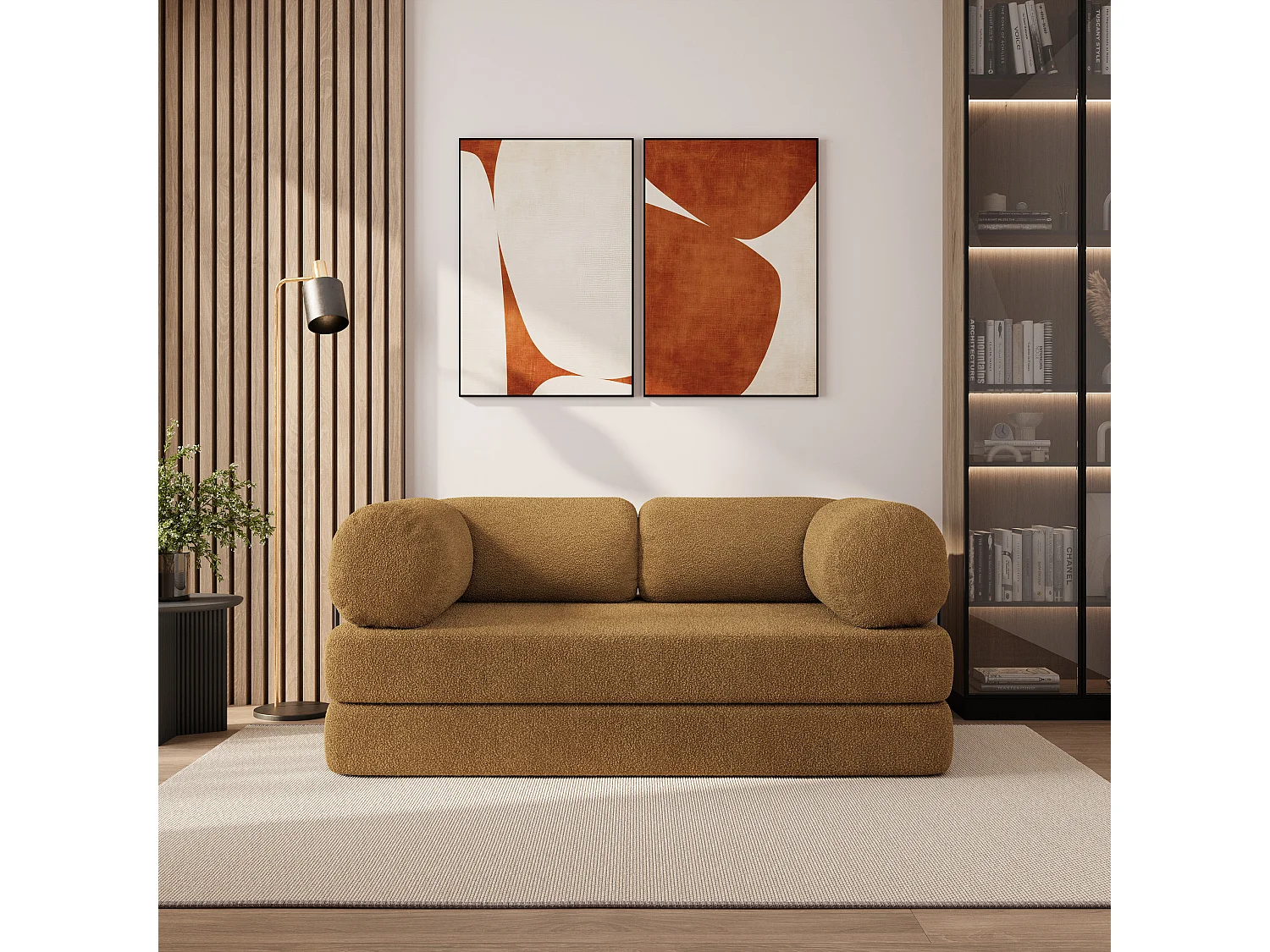 Canapé compressé EIREN avec cadre métallique, Tissu bouclé, Miel