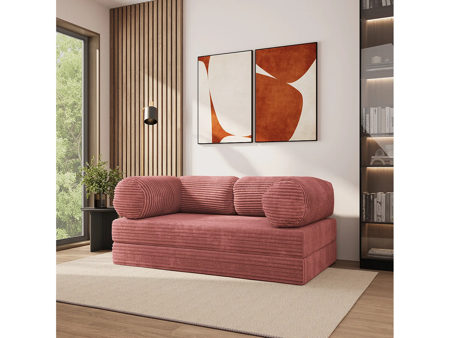Canapé compressé ALVIO sans cadre métallique, Velours côtelé TILIA, Rose poudré