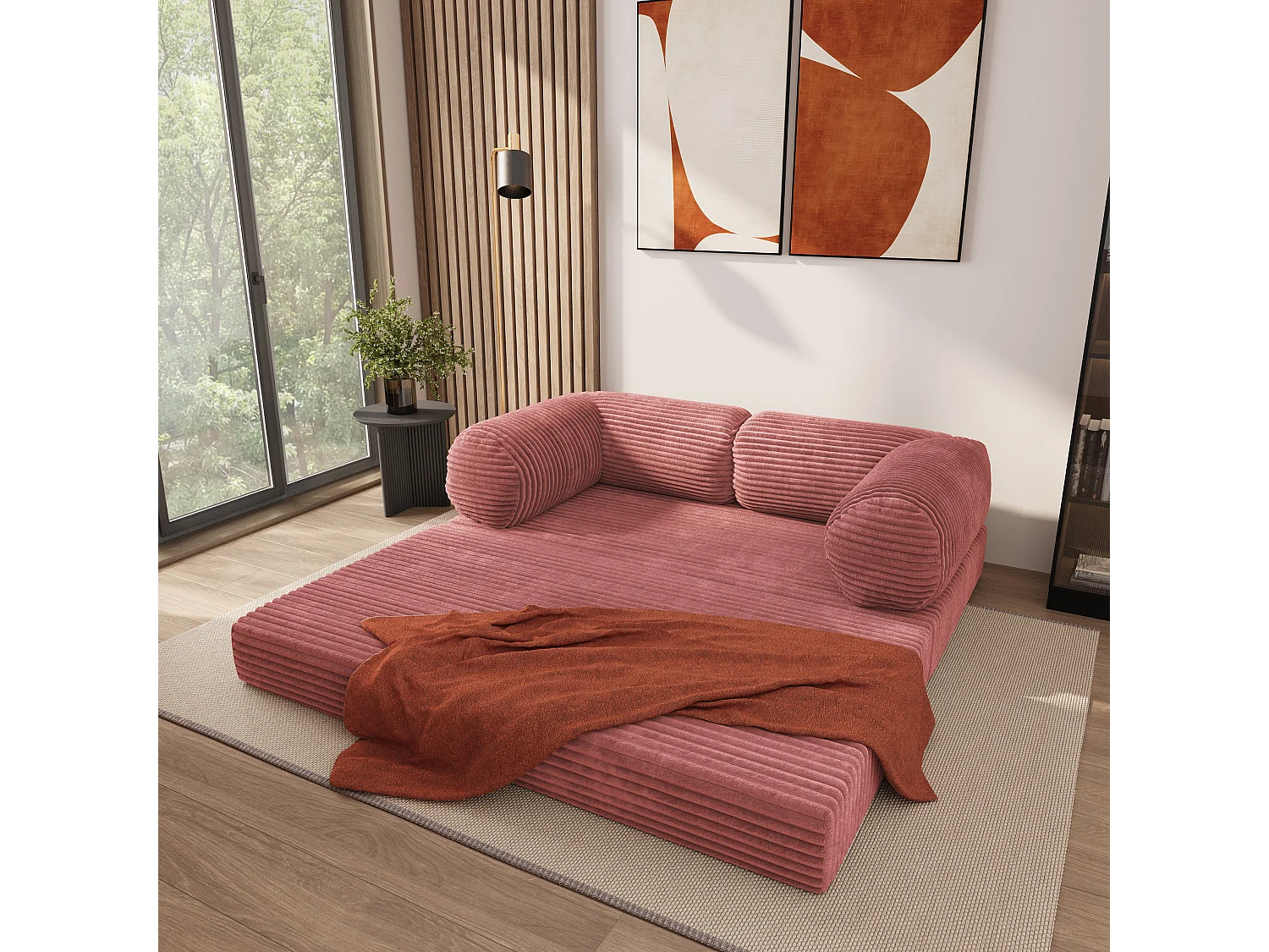 Canapé compressé ALVIO sans cadre métallique, Velours côtelé TILIA, Rose poudré