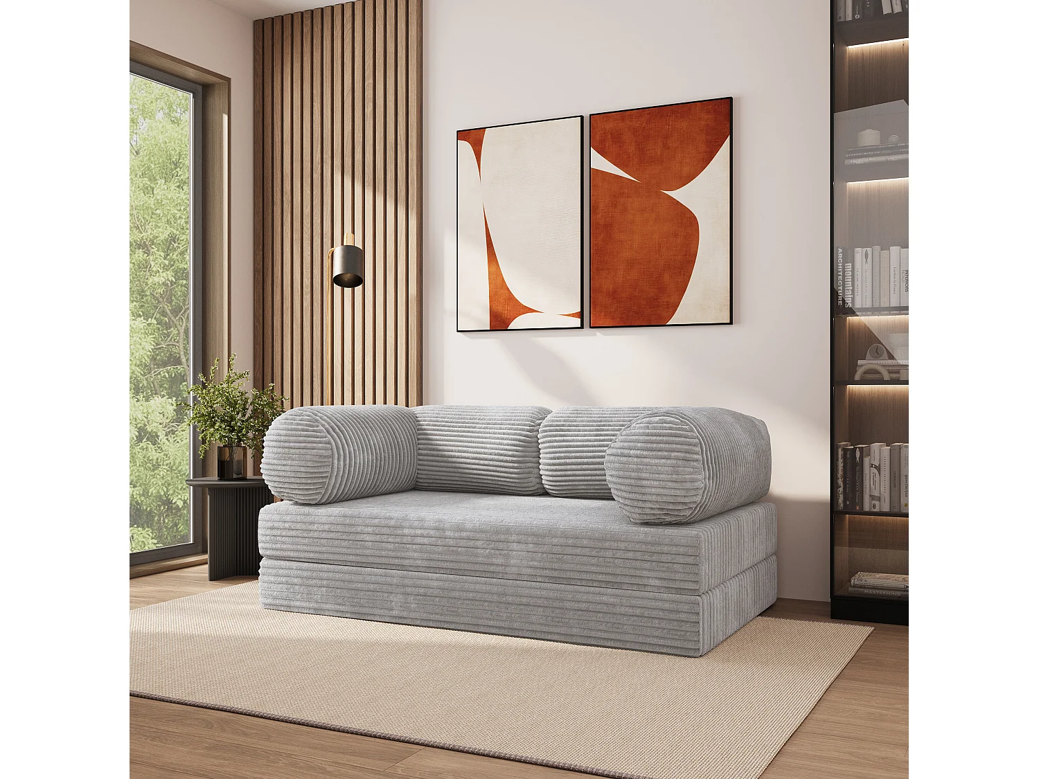 Canapé compressé ALVIO sans cadre métallique, Velours côtelé TILIA, Gris clair