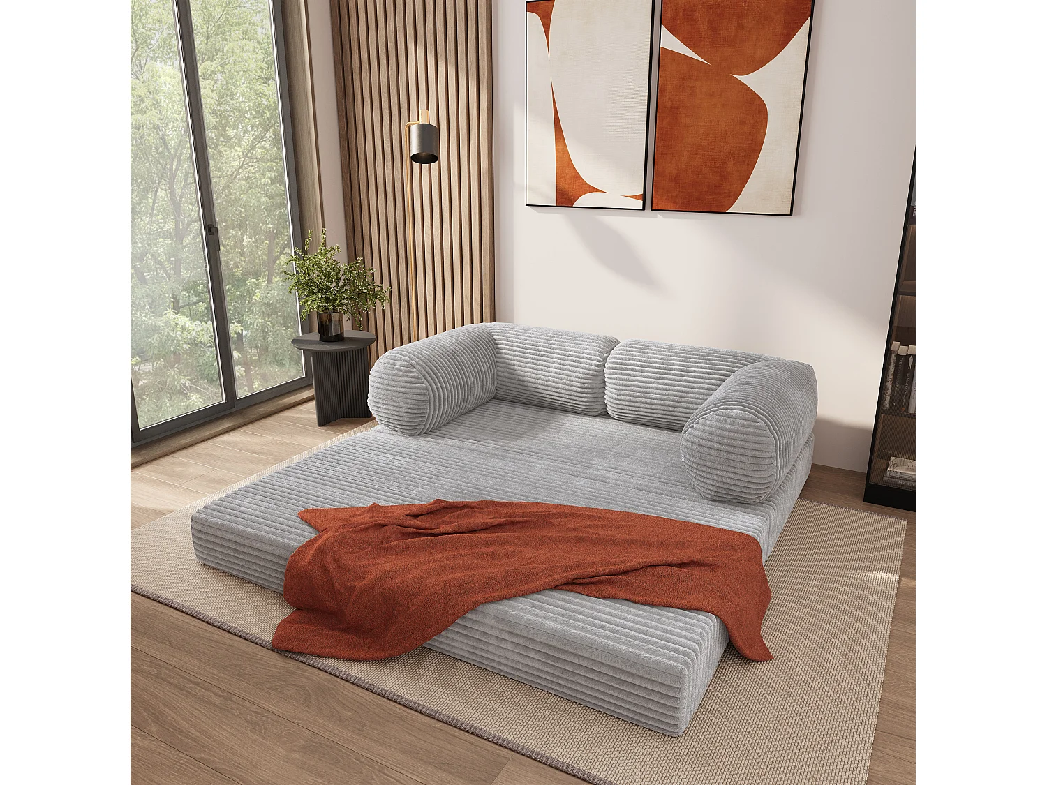 Canapé compressé ALVIO sans cadre métallique, Velours côtelé TILIA, Gris clair