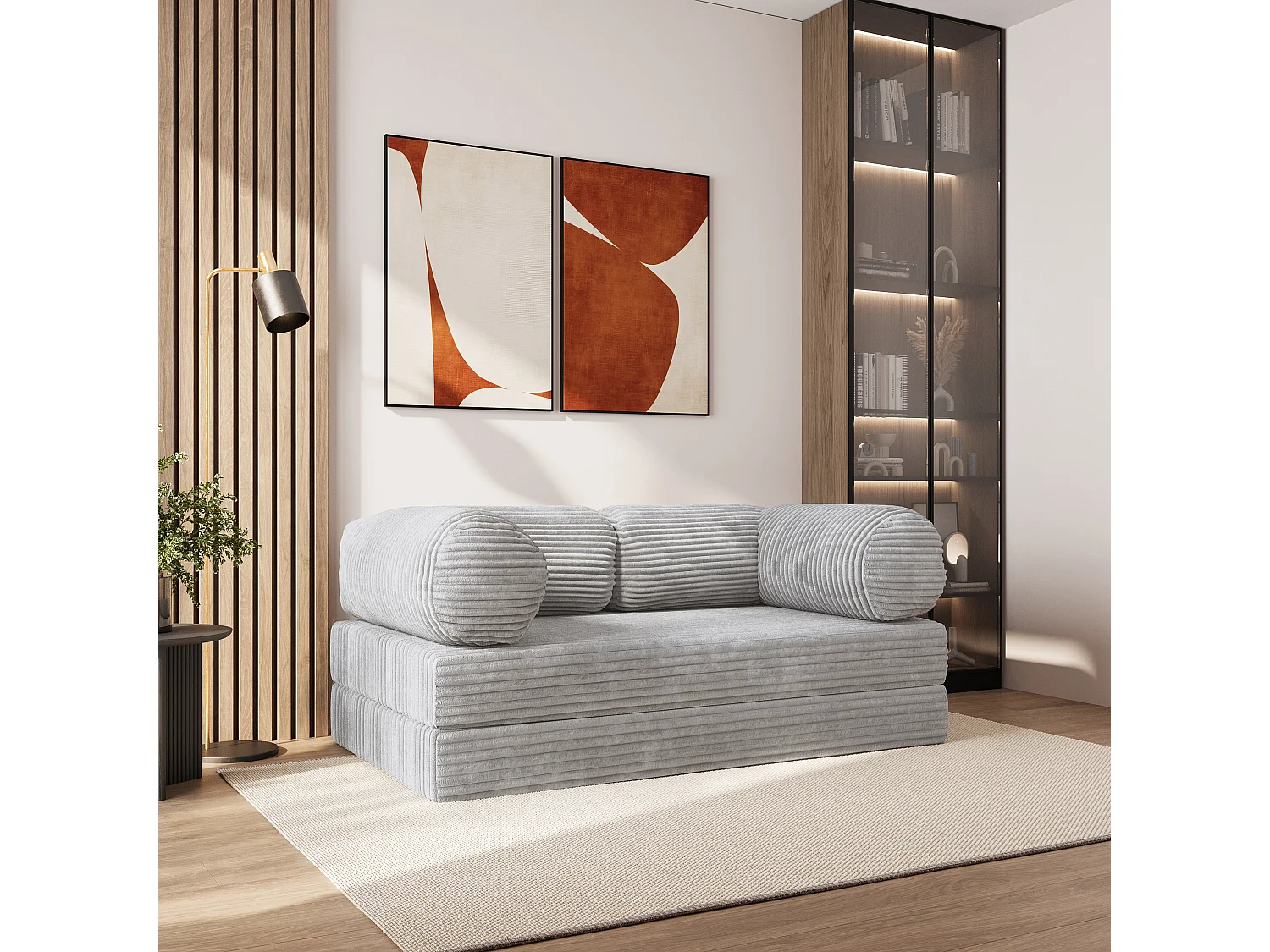 Canapé compressé ALVIO sans cadre métallique, Velours côtelé TILIA, Gris clair