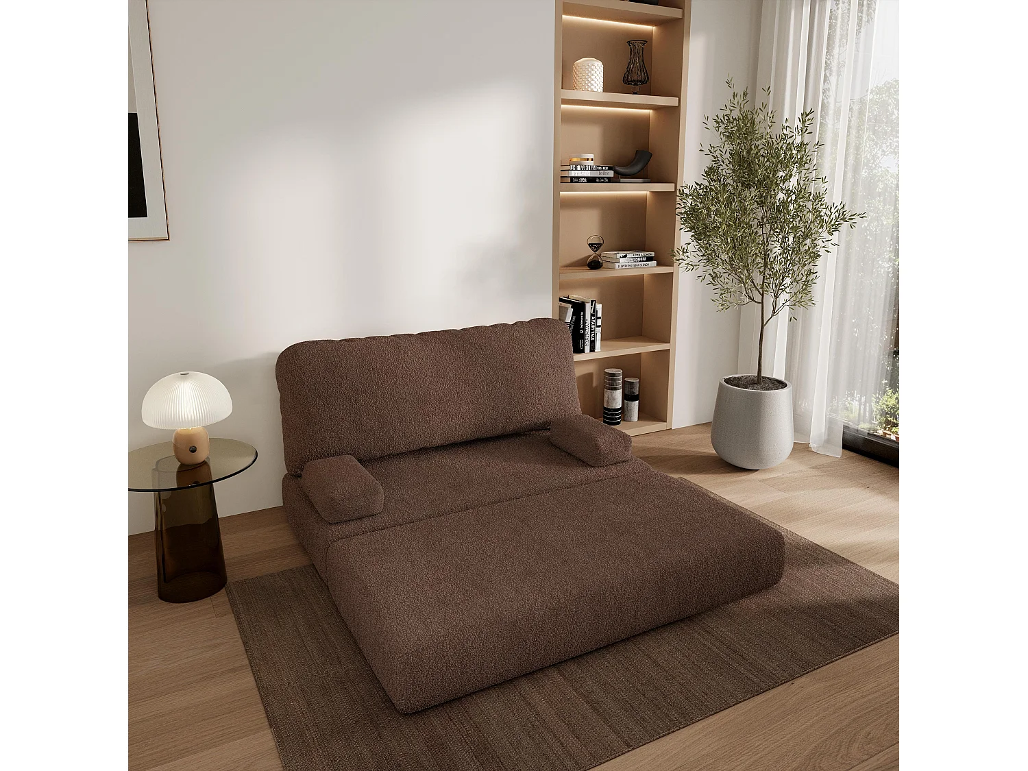 Canapé compressé KESTE sans cadre métallique, Tissu bouclé, Marron