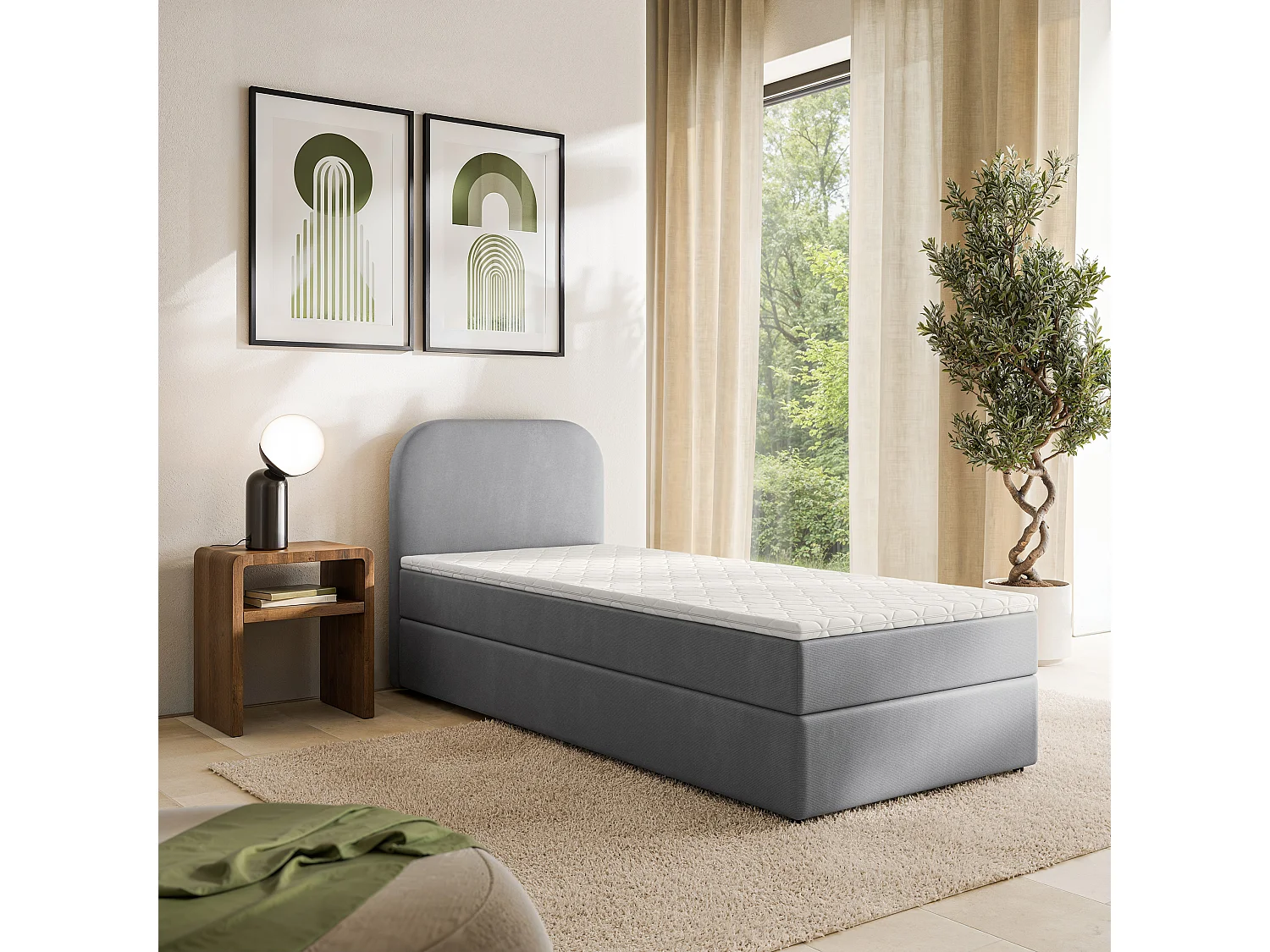 Boxspringbed CERIA 90x200 cm Set met hoofdbord, bedbodem en matras, Grijs