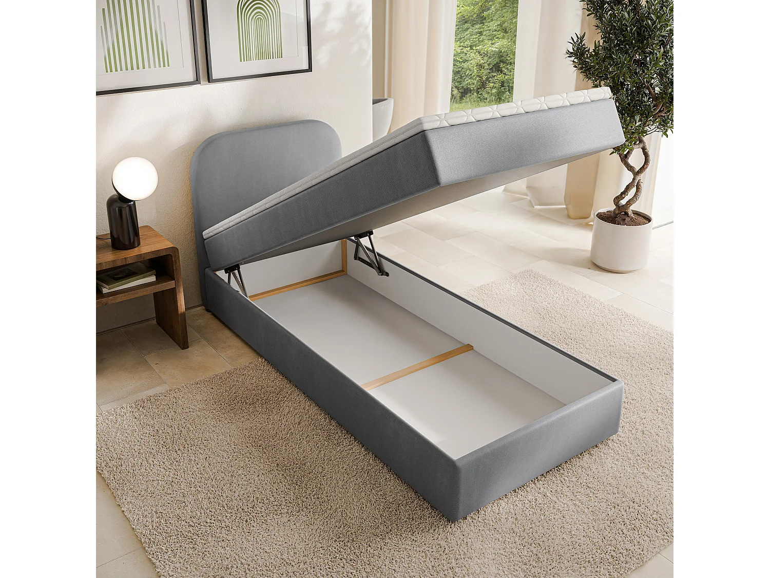 Boxspringbed CERIA 90x200 cm Set met hoofdbord, bedbodem en matras, Grijs