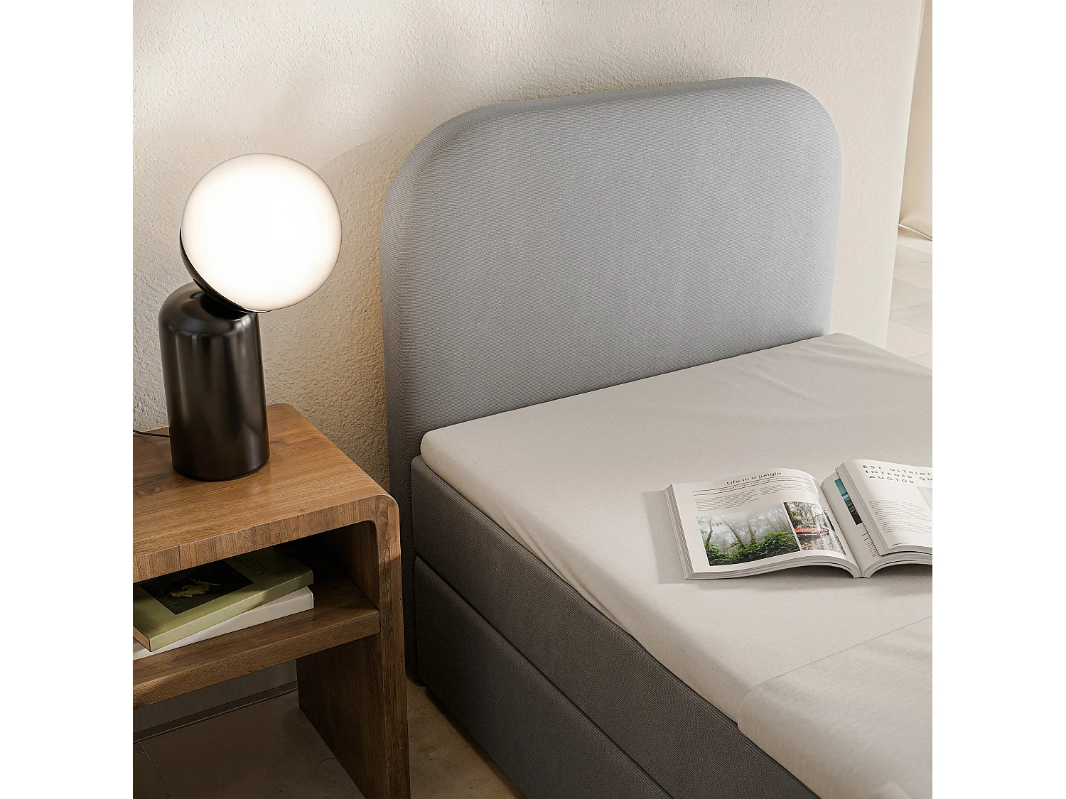 Boxspringbed CERIA 90x200 cm Set met hoofdbord, bedbodem en matras, Grijs