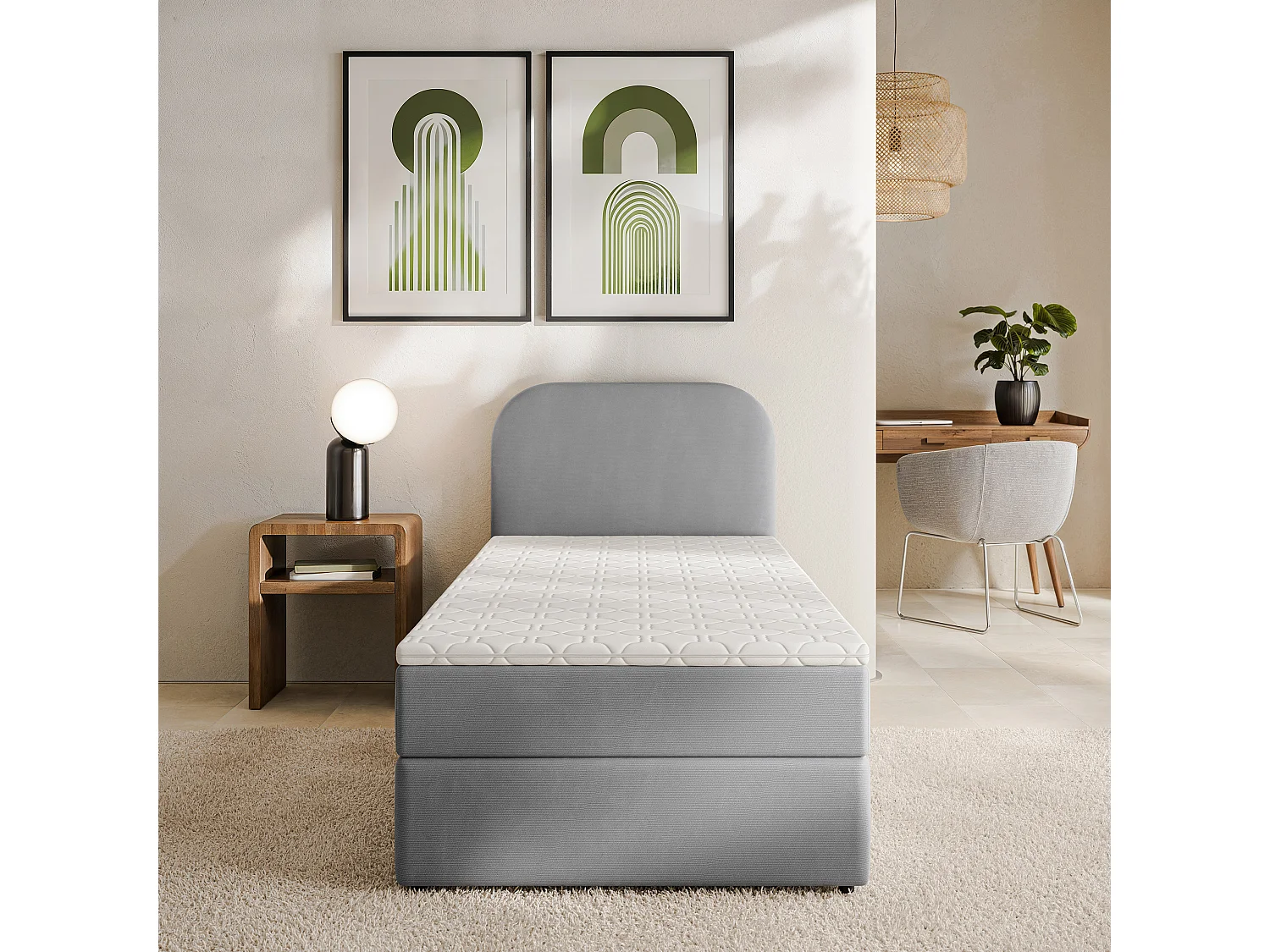 Boxspringbed CERIA 90x200 cm Set met hoofdbord, bedbodem en matras, Grijs