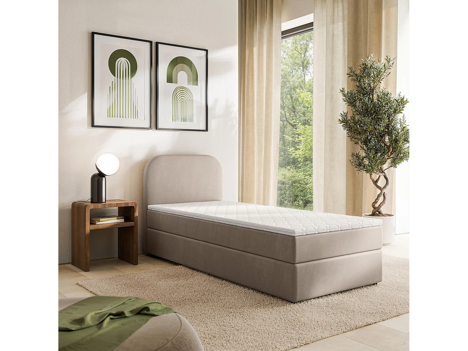 Boxspringbett CERIA 80x200 cm Set mit Kopfteil, Bettgestell und Matratze, Beige