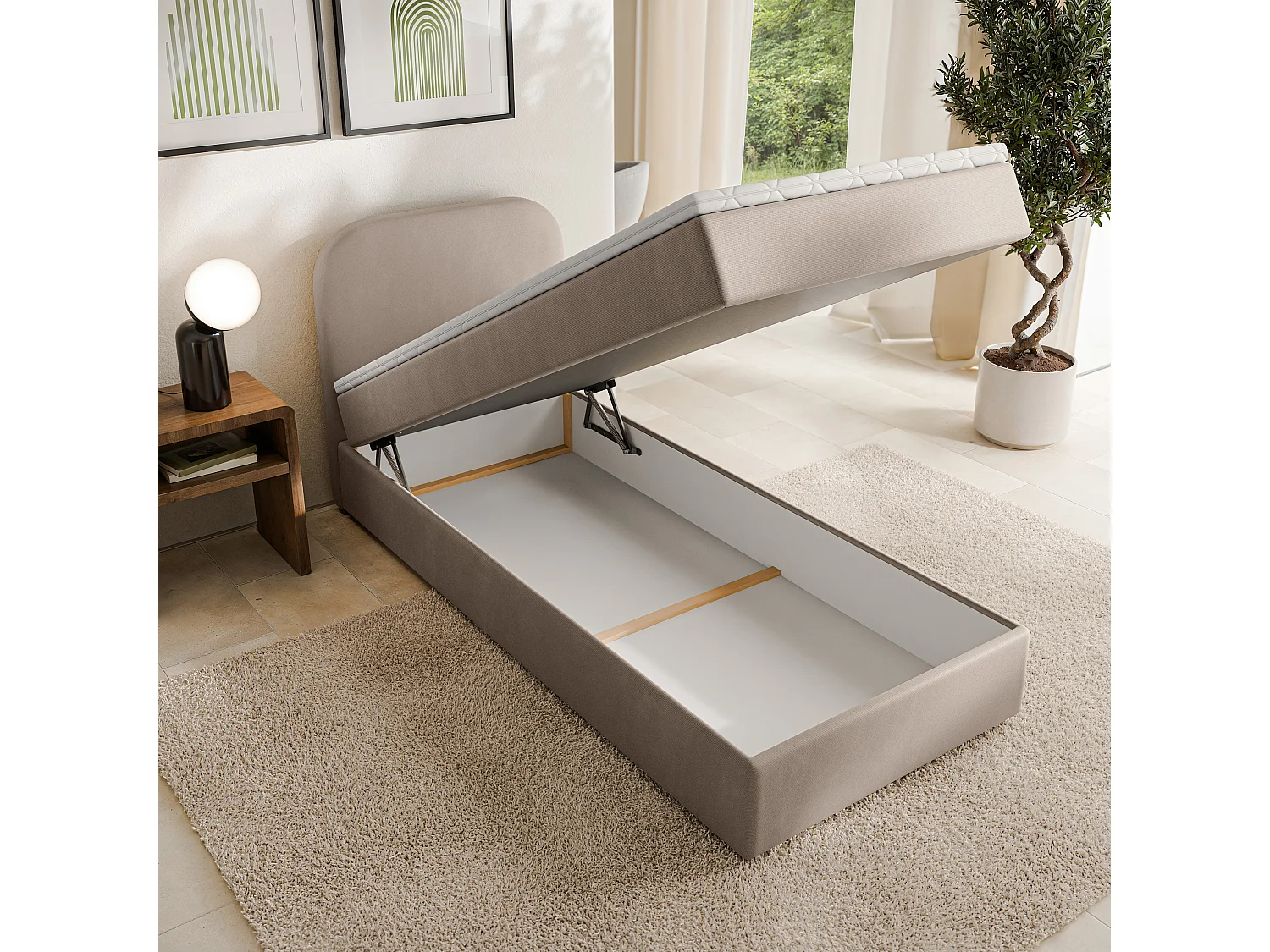 Boxspringbett CERIA 80x200 cm Set mit Kopfteil, Bettgestell und Matratze, Beige