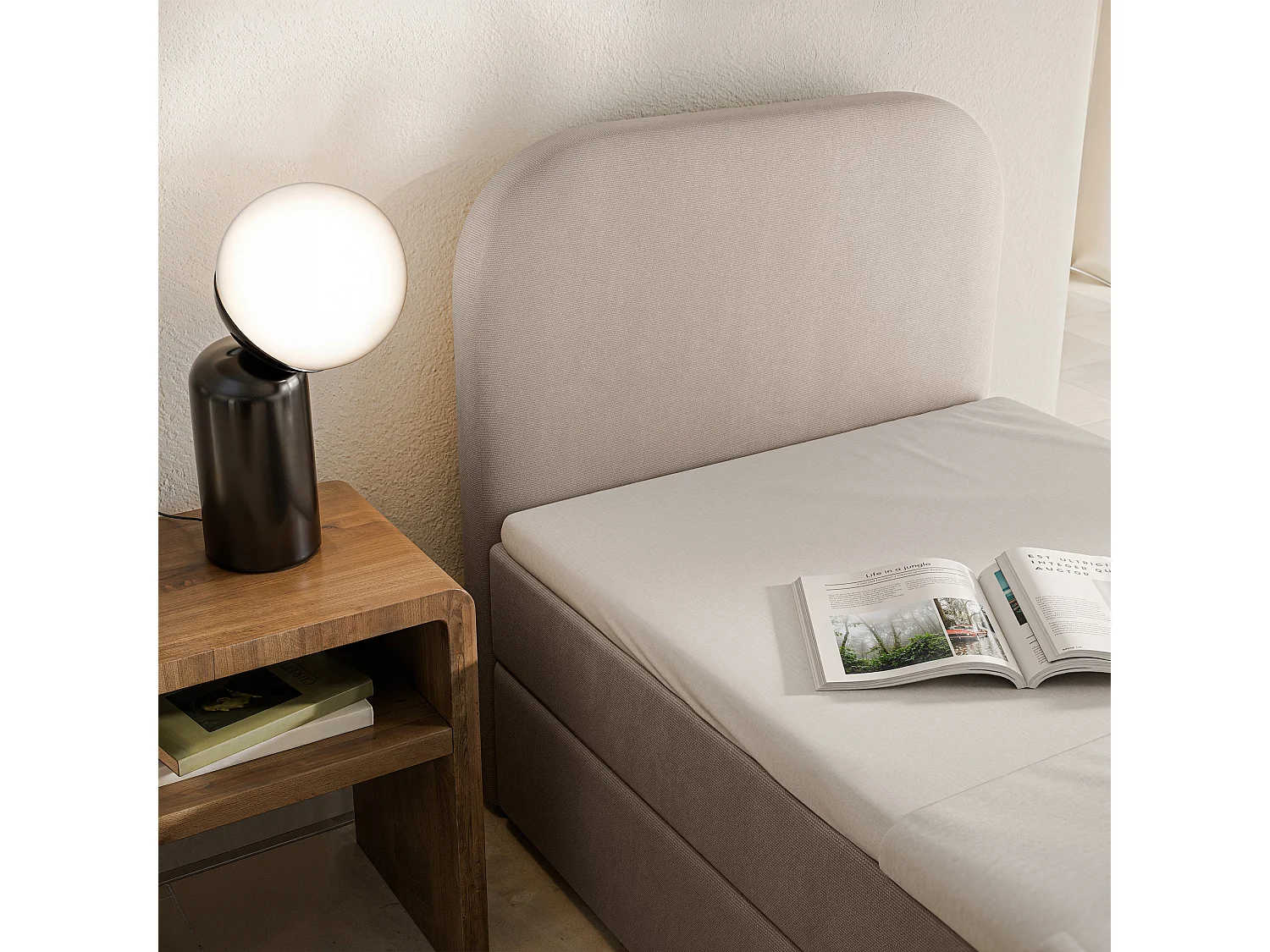 Boxspringbett CERIA 80x200 cm Set mit Kopfteil, Bettgestell und Matratze, Beige
