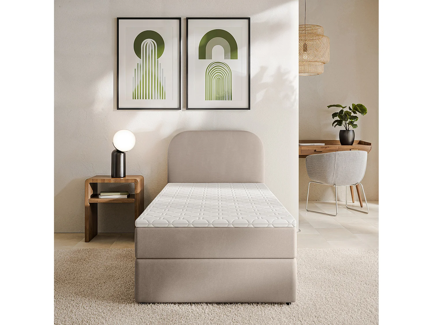 Boxspringbett CERIA 80x200 cm Set mit Kopfteil, Bettgestell und Matratze, Beige