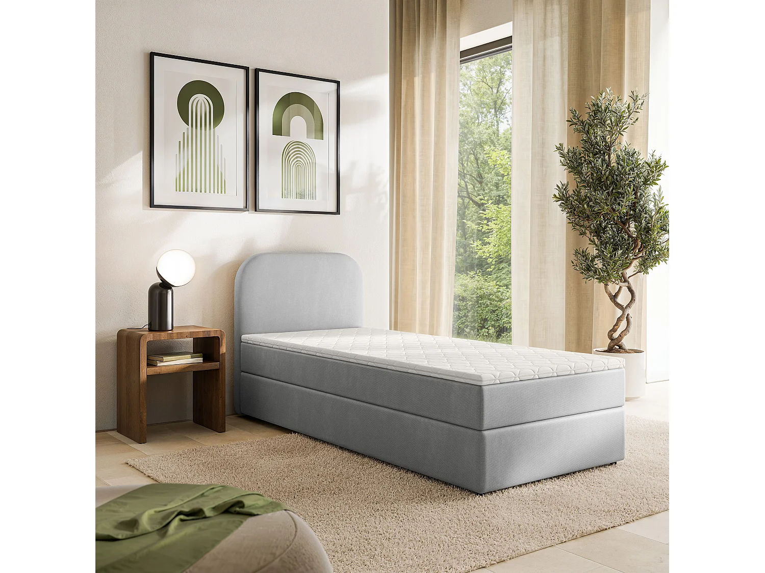 Lit continental CERIA 100x200 cm, Gris d'enfer