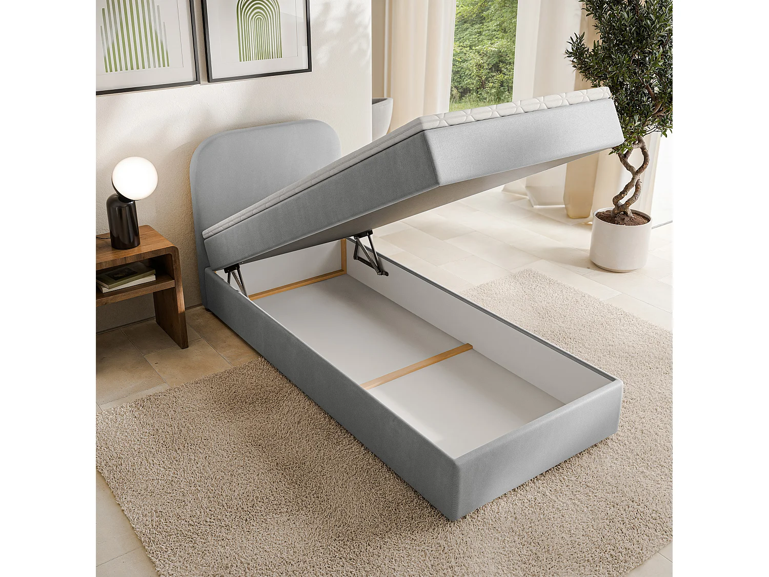 Lit continental CERIA 100x200 cm, Gris d'enfer
