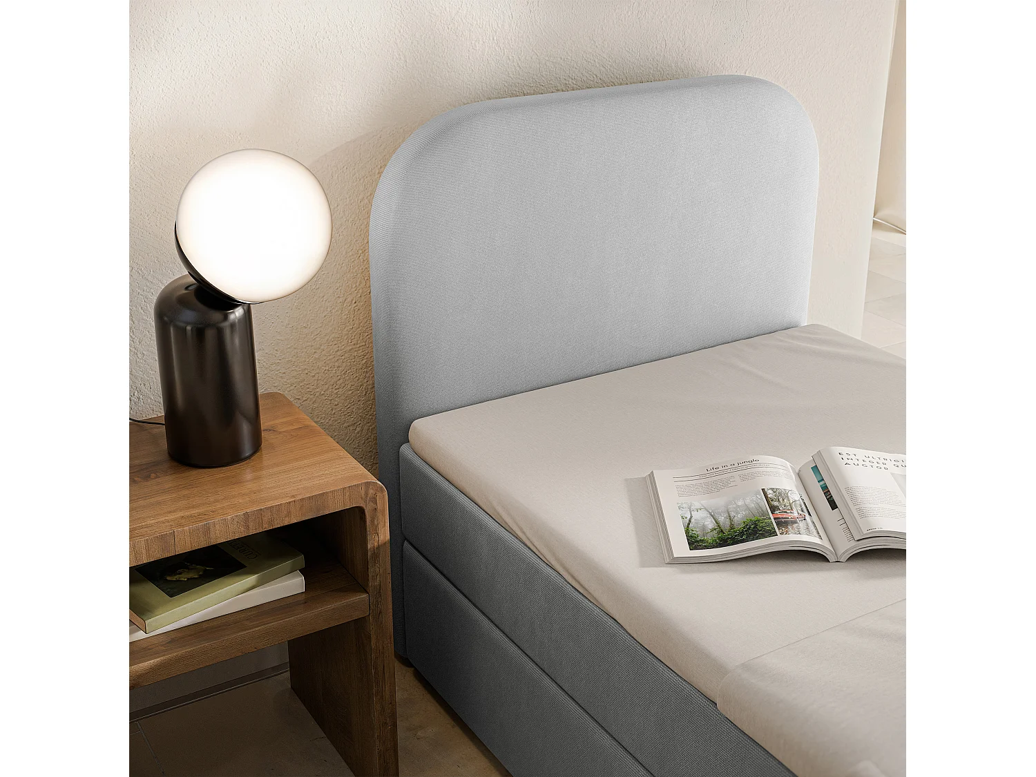 Lit continental CERIA 100x200 cm, Gris d'enfer