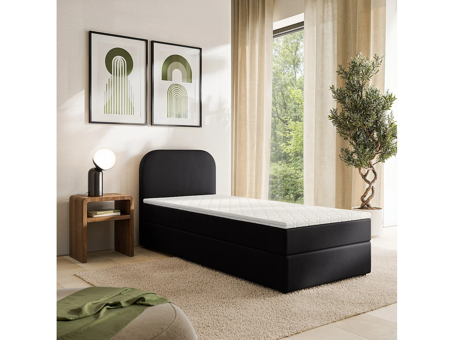 Boxspringbed CERIA 90x200 cm Set met hoofdbord, bedbodem en matras, Zwart
