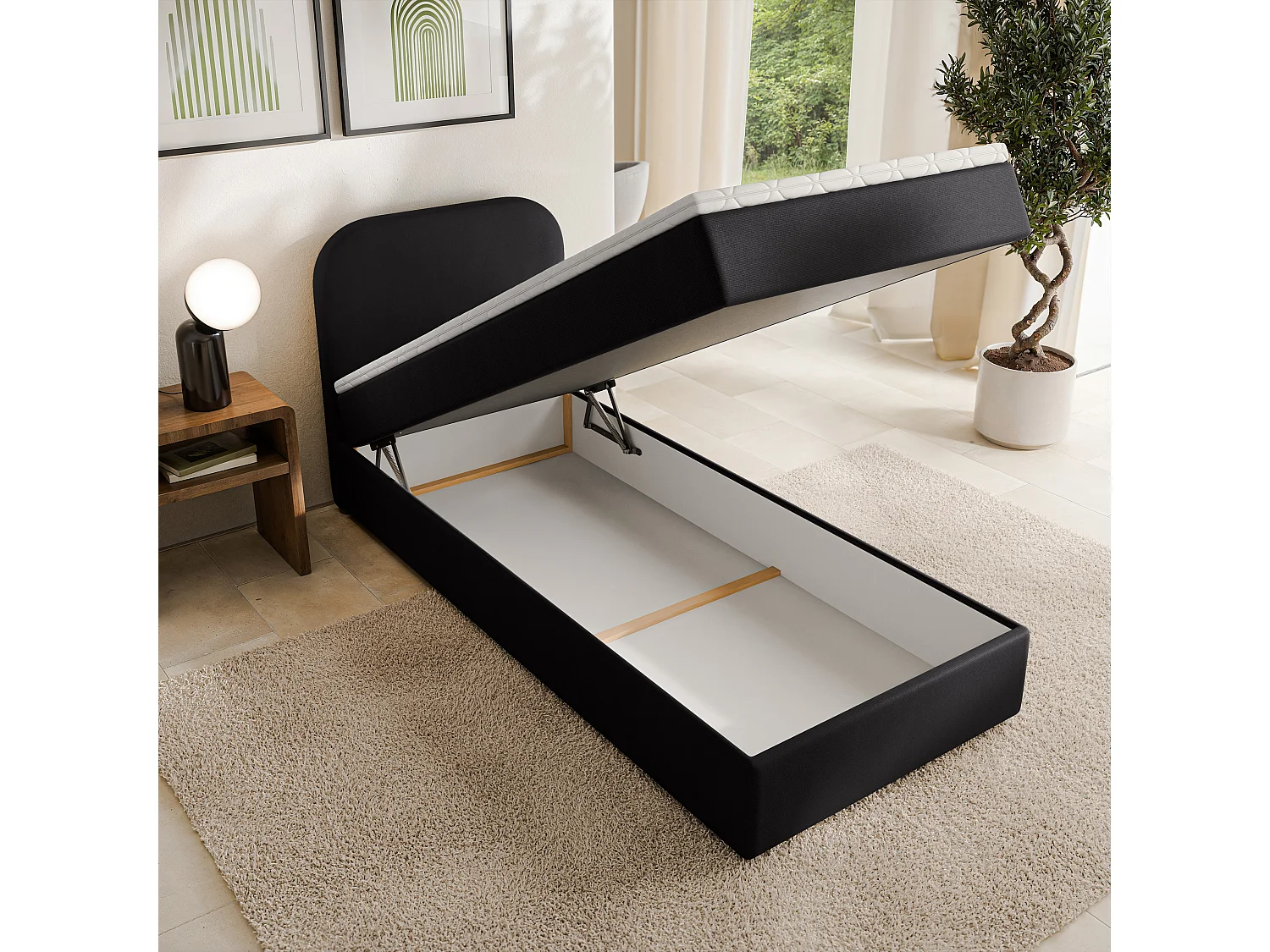 Boxspringbed CERIA 90x200 cm Set met hoofdbord, bedbodem en matras, Zwart