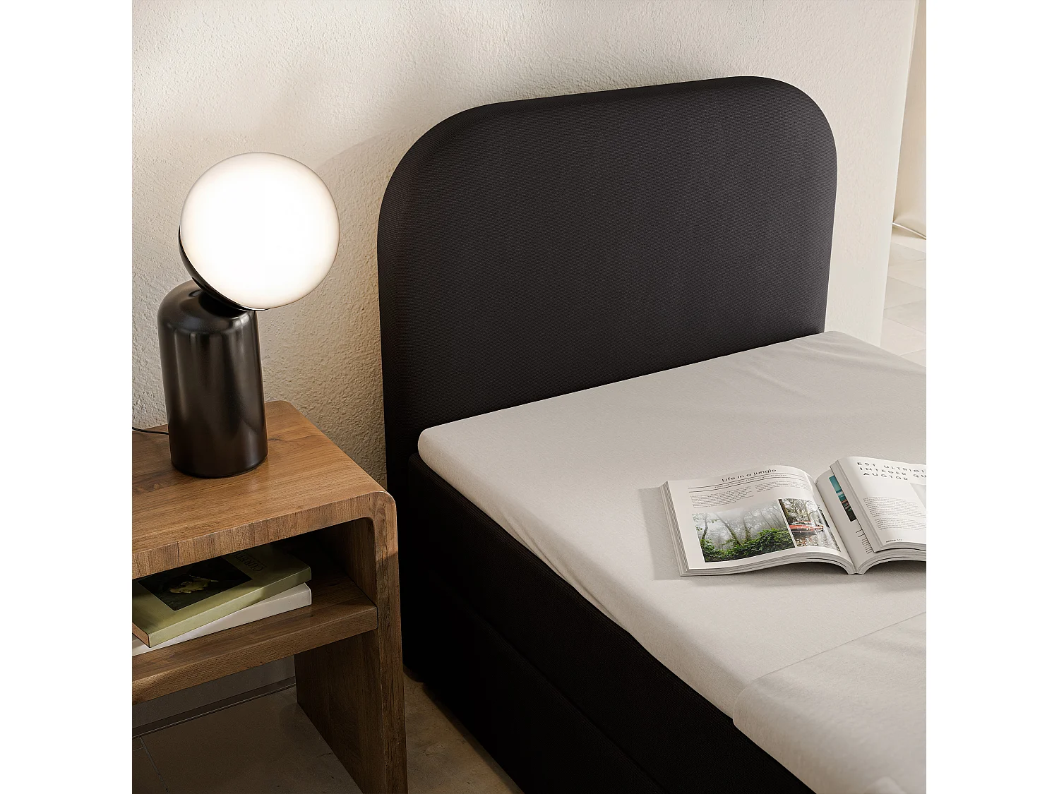 Boxspringbed CERIA 90x200 cm Set met hoofdbord, bedbodem en matras, Zwart