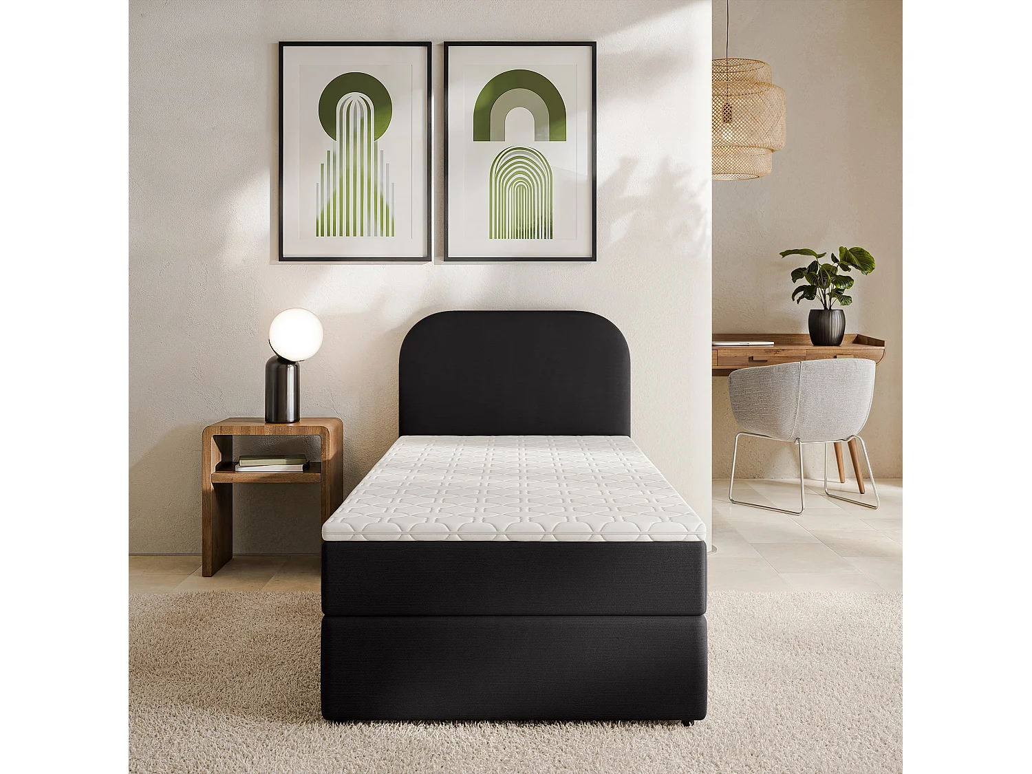 Boxspringbed CERIA 90x200 cm Set met hoofdbord, bedbodem en matras, Zwart